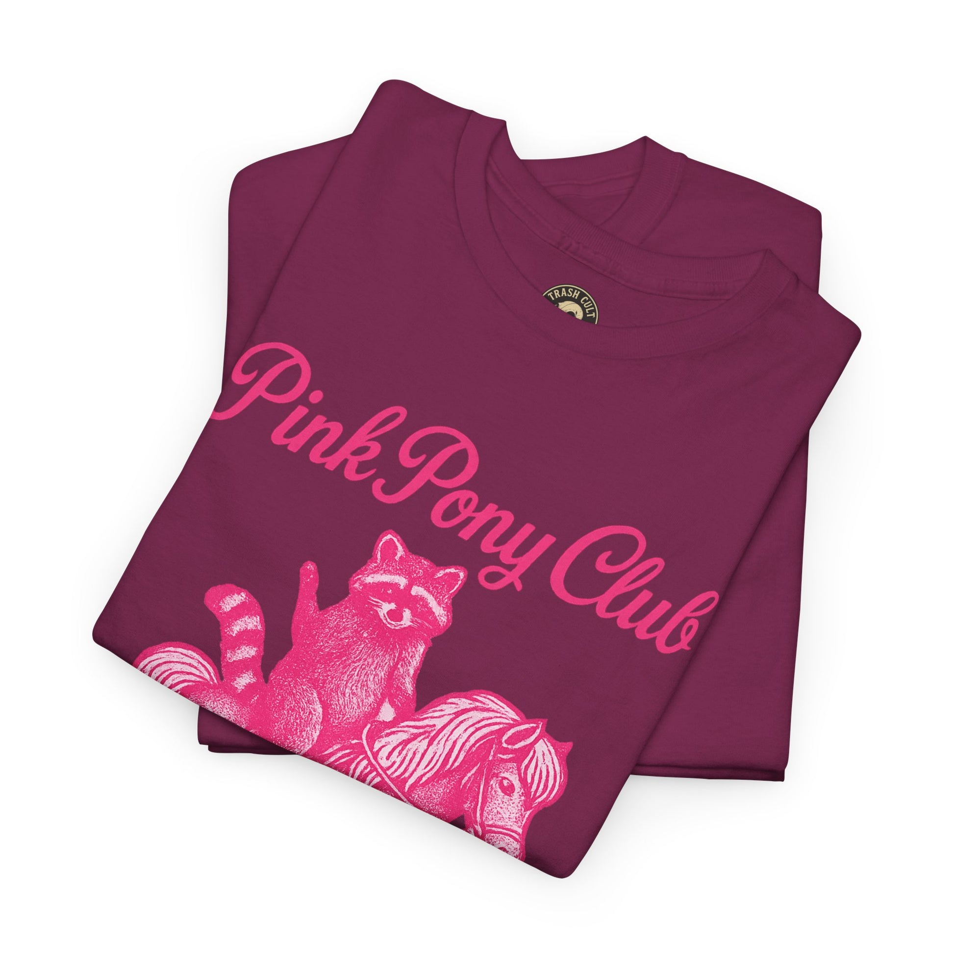 Pink Pony Club Raccoon Riding Pony Shirt – Vintage Hot Pink Halftone Tee by Trash Cult Supply Co