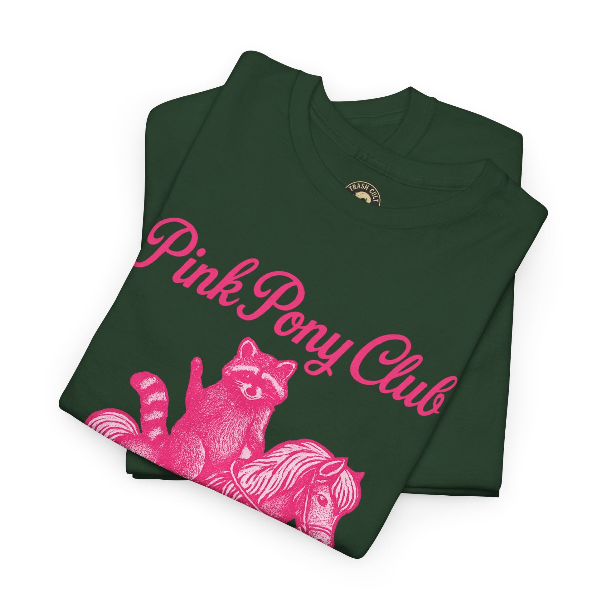 Pink Pony Club Raccoon Riding Pony Shirt – Vintage Hot Pink Halftone Tee by Trash Cult Supply Co