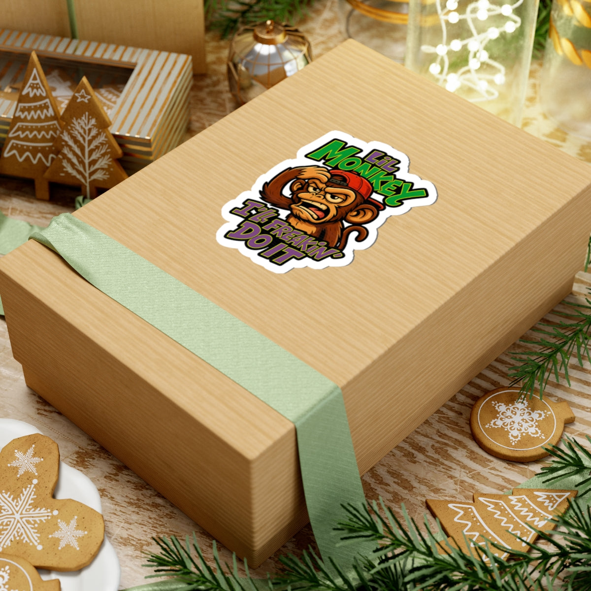 Lil Monkey Kiss-Cut Stickers | Fun Animal Laptop Decals, Kids' Room Decor, Gift for Monkey Lovers, Playful Wall Art, Party Favors