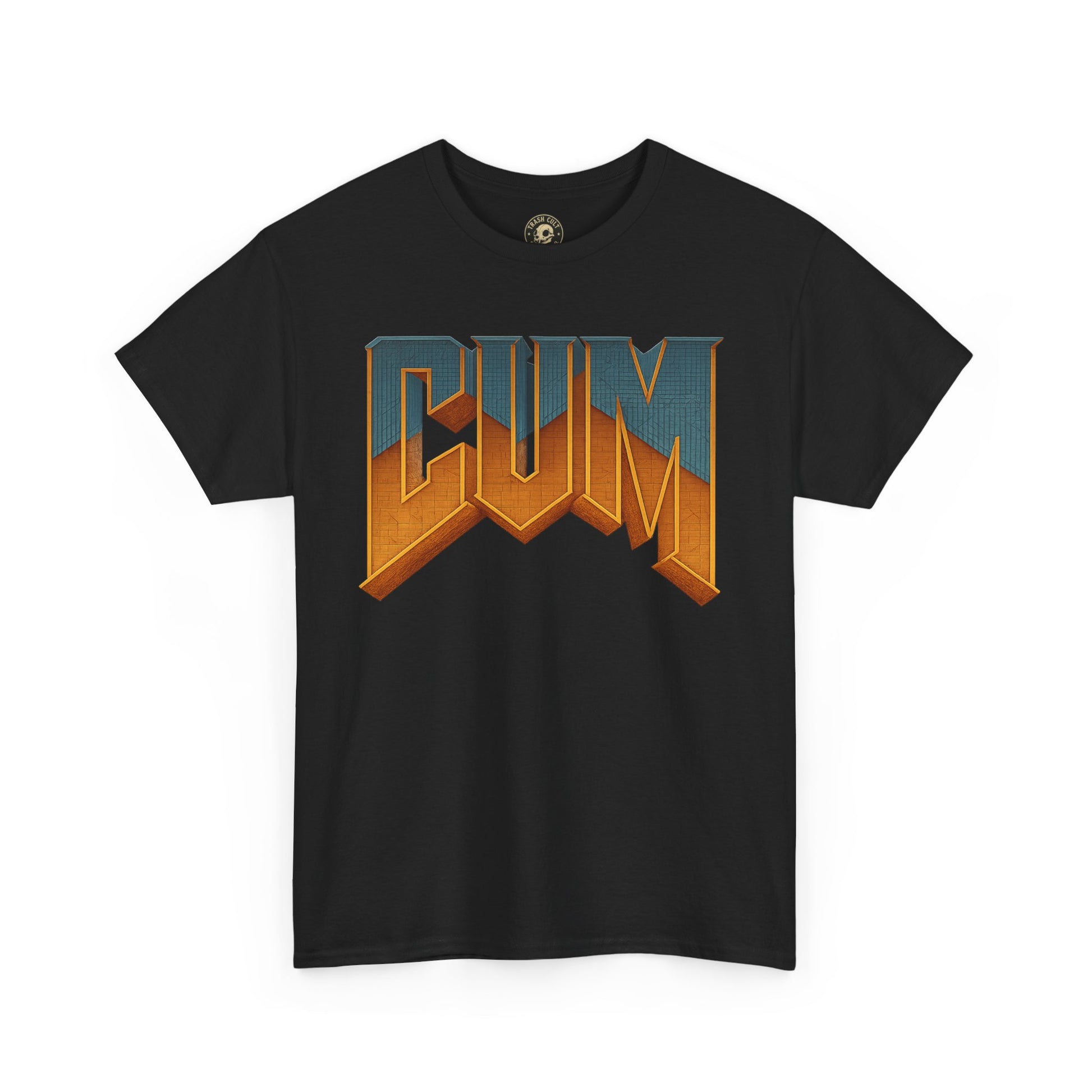 CUM Parody Metal Logo Shirt – Doom-Inspired Retro Gamer Tee on Gildan 5000