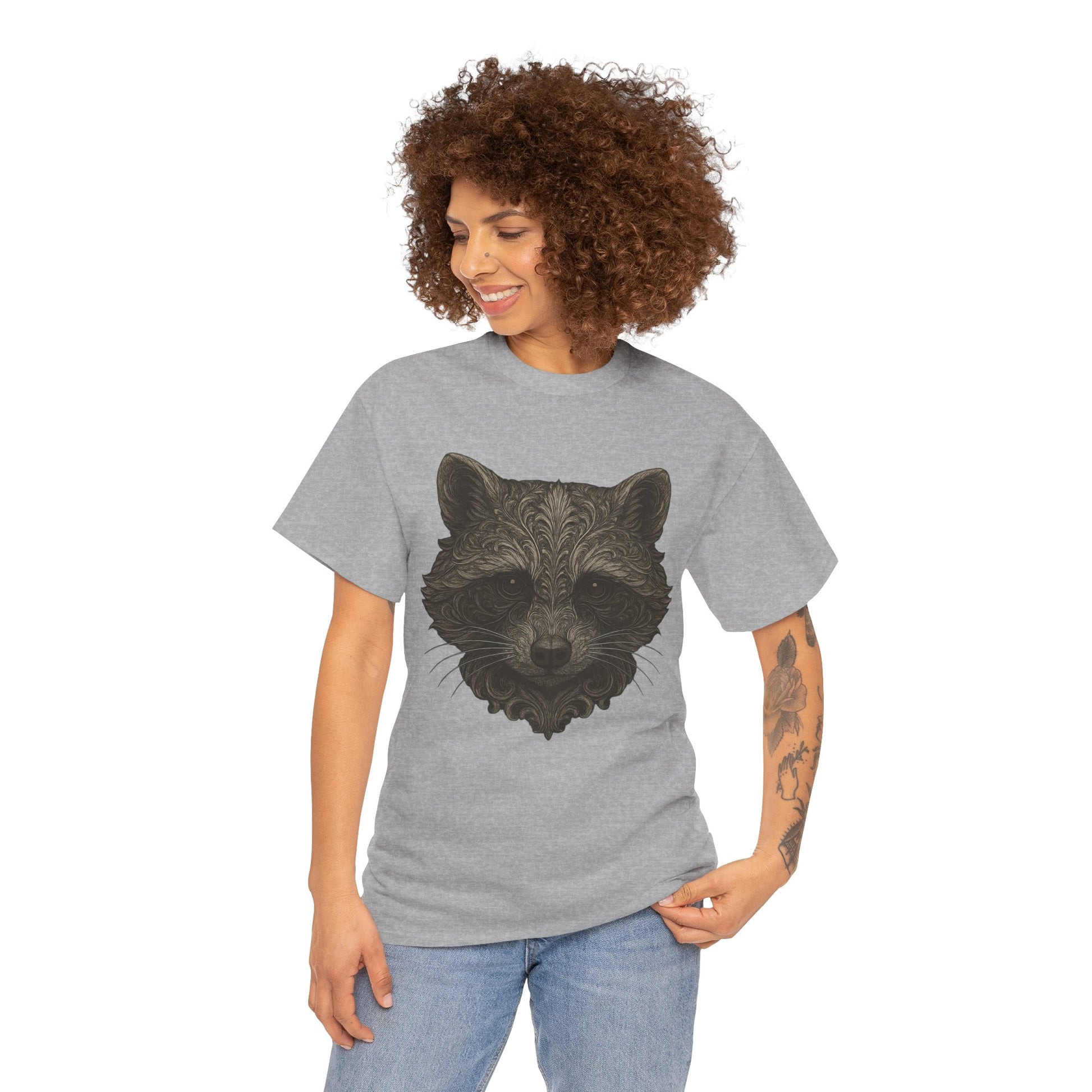 Ornate Raccoon Face Shirt – Intricate Woodland Animal Art Tee – Tattoo-Inspired Forest Aesthetic – Trash Cult Supply Co.