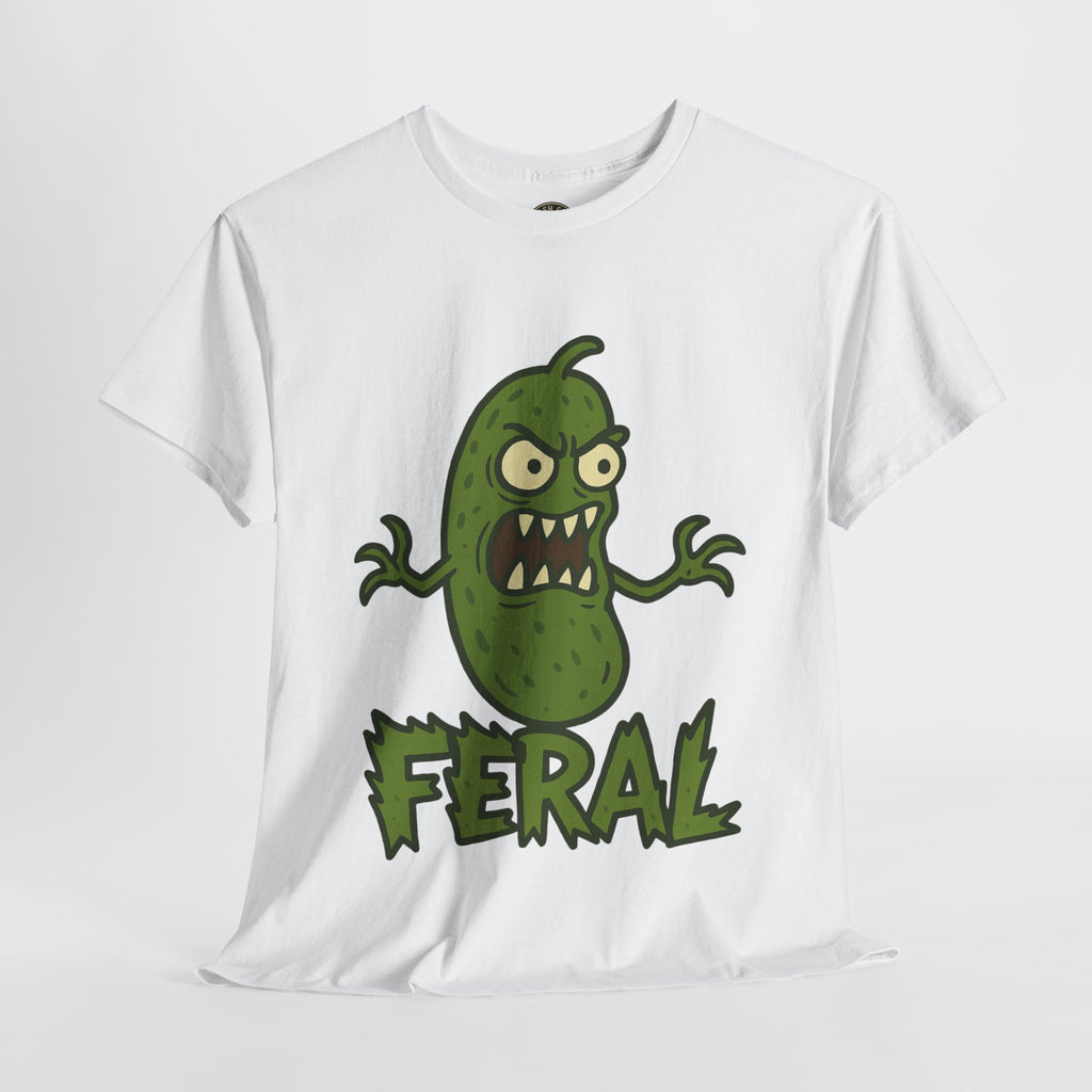 Feral Pickle Cartoon Tee – Trashcore Angry Pickle Shirt – Gildan 5000 Unisex Heavy Cotton