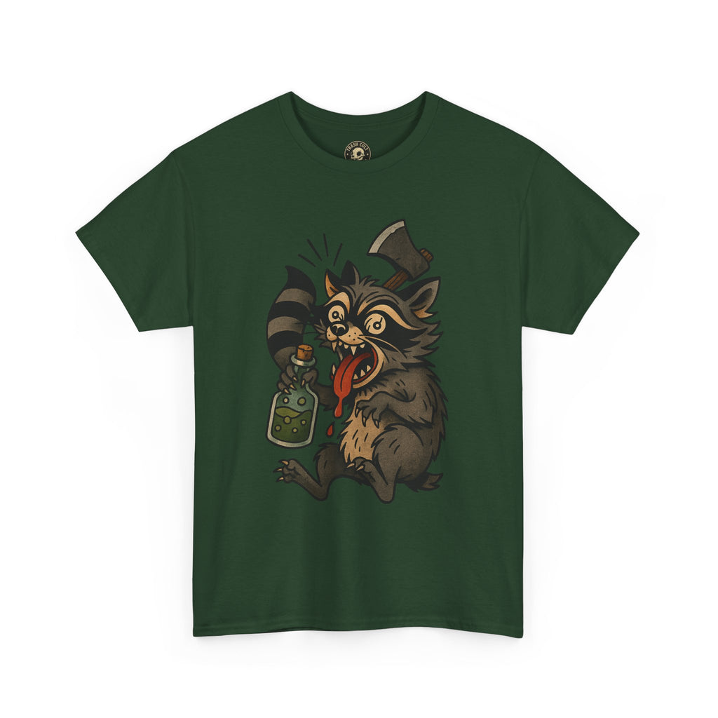 Unhinged Raccoon Shirt – Chaos Gremlin with Axe & Potion | Tattoo Style Tee