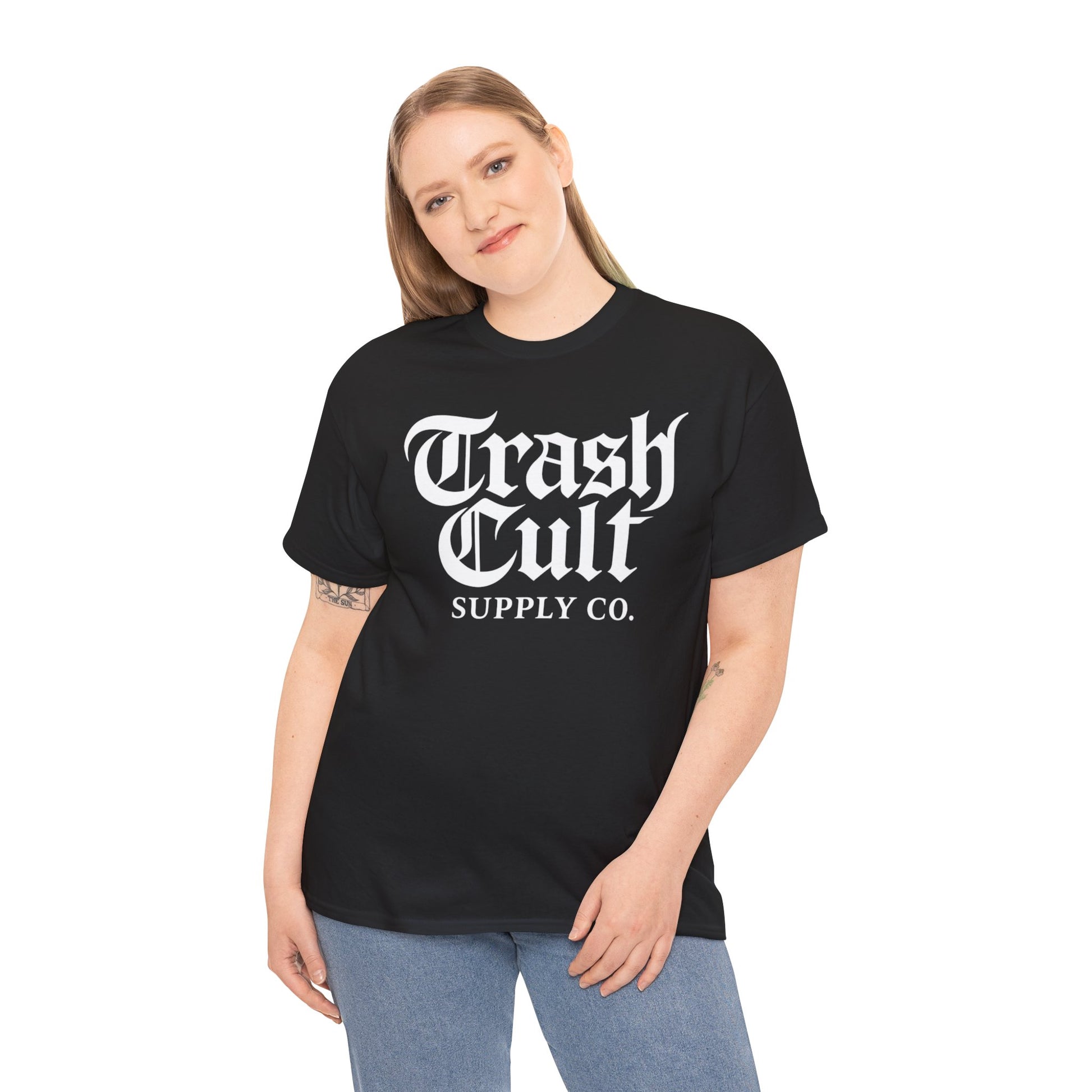 Trash Cult Gothic Logo Shirt – White Cyber Gothic Print on Gildan 5000