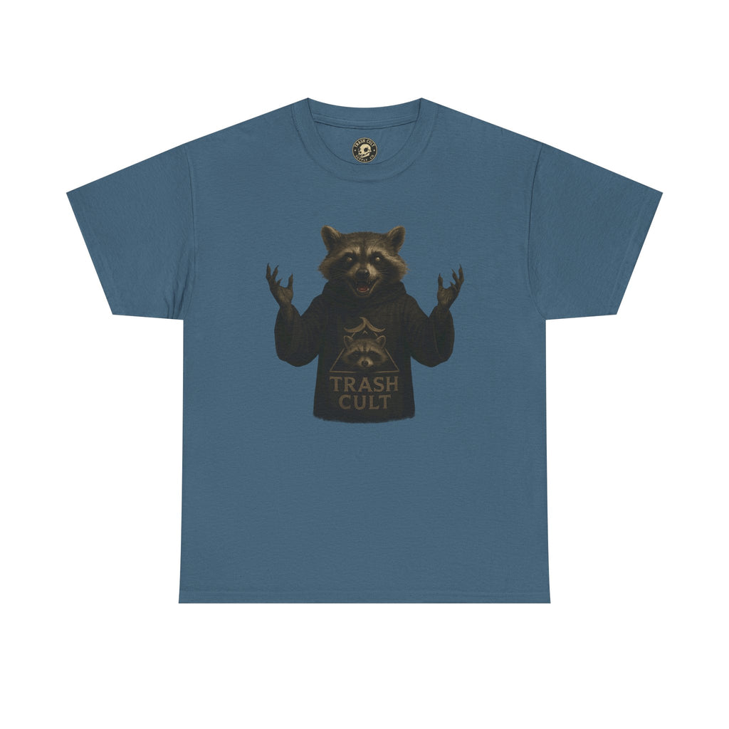 Raccoon Cult Leader Shirt – Trash Cult Unhinged Mascot Tee for Dark Fabrics | Gildan 5000