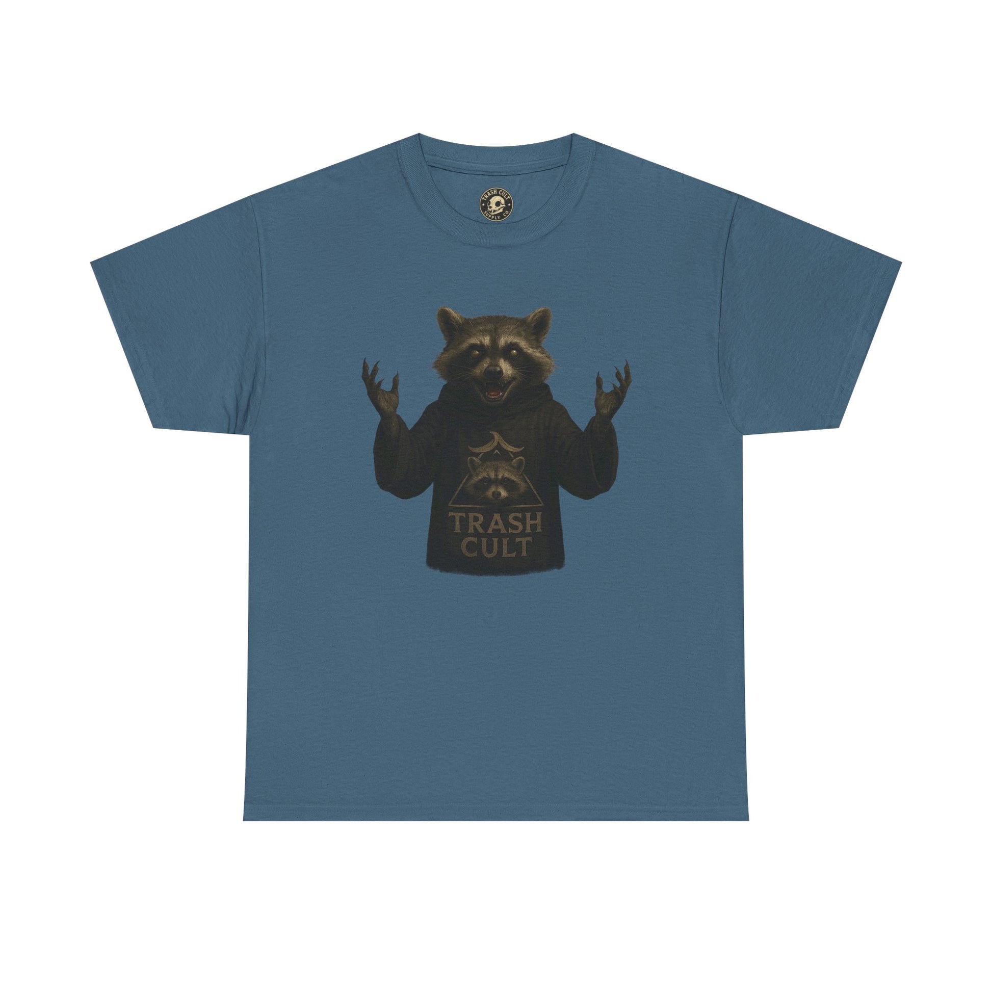 Raccoon Cult Leader Shirt – Trash Cult Unhinged Mascot Tee for Dark Fabrics | Gildan 5000
