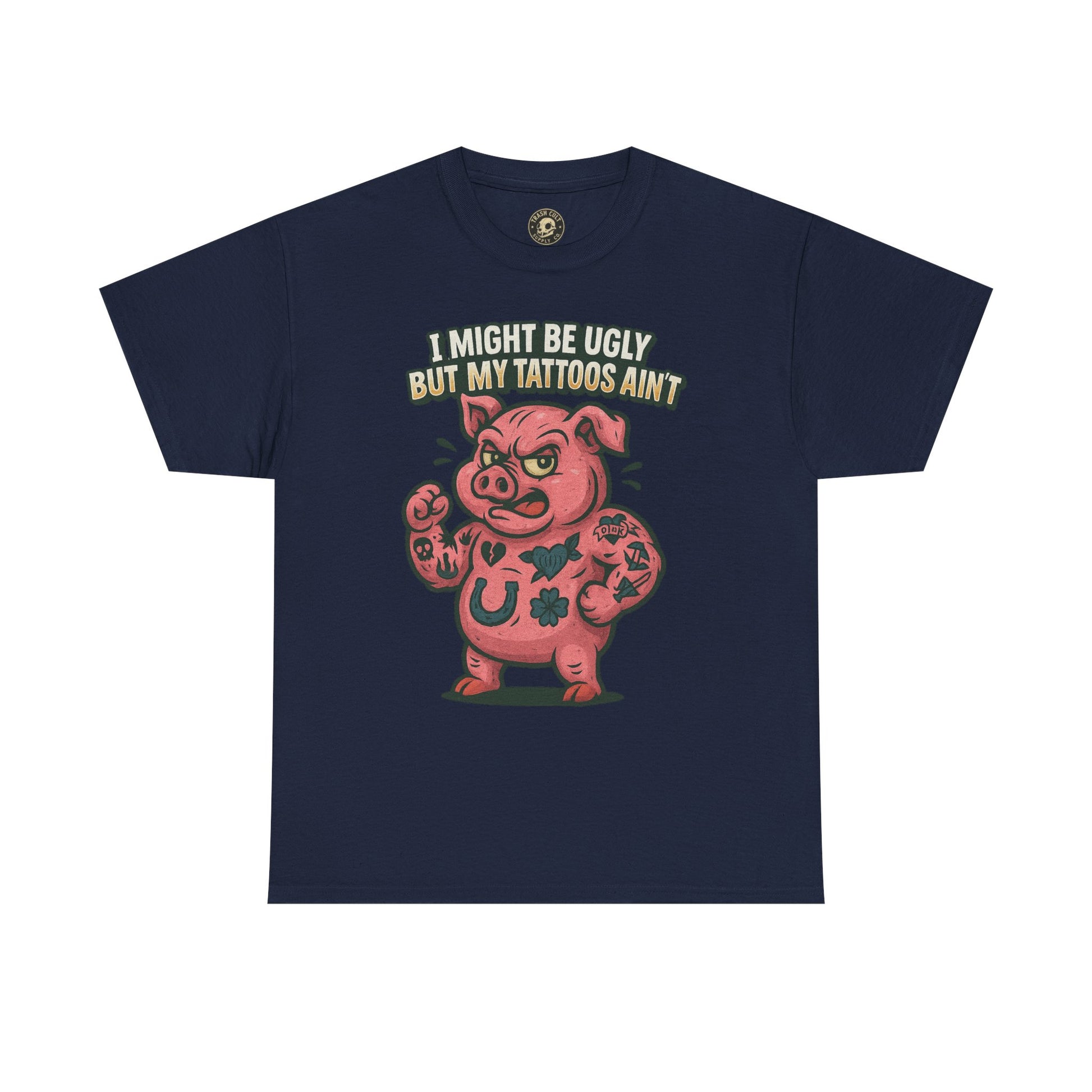 Funny Pig Tattoo Unisex Heavy Cotton Tee, Graphic Shirt, Gift for Tattoo Lovers, Casual Wear, Humor Tees