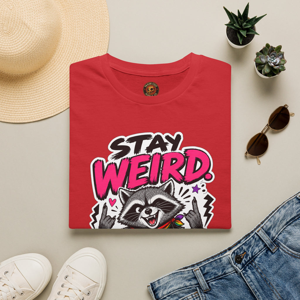 T-Shirt — "Stay Weird" Pride Raccoon Tee (Stay Queer)