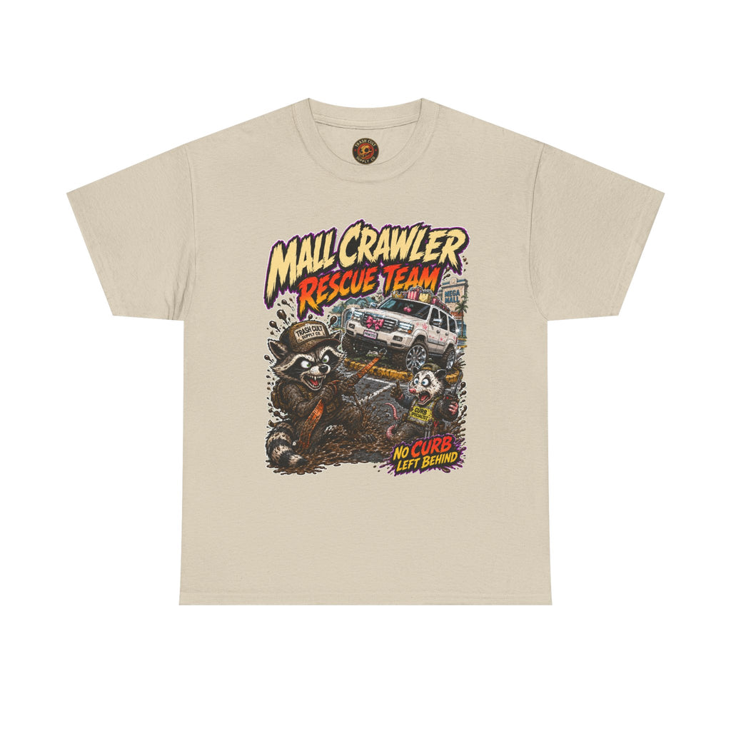 Mall Crawler Rescue Team T‑Shirt — Vintage Raccoon Rescue Graphic Tee (“No Curb Left Behind”)