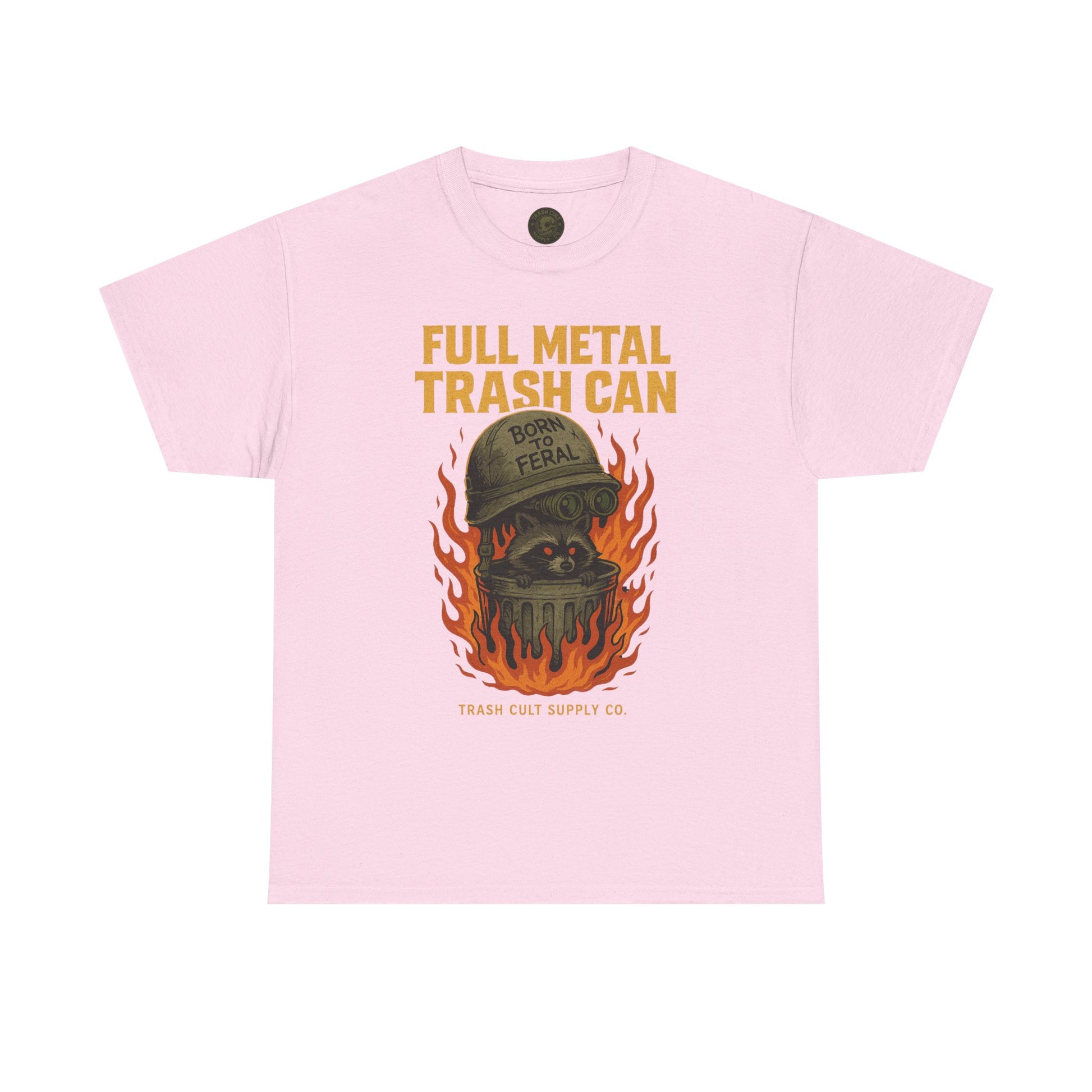 Full Metal Trash Can T-Shirt – Born to Feral Raccoon Graphic | Trash Cult Supply Co. | Gildan 5000 Tee