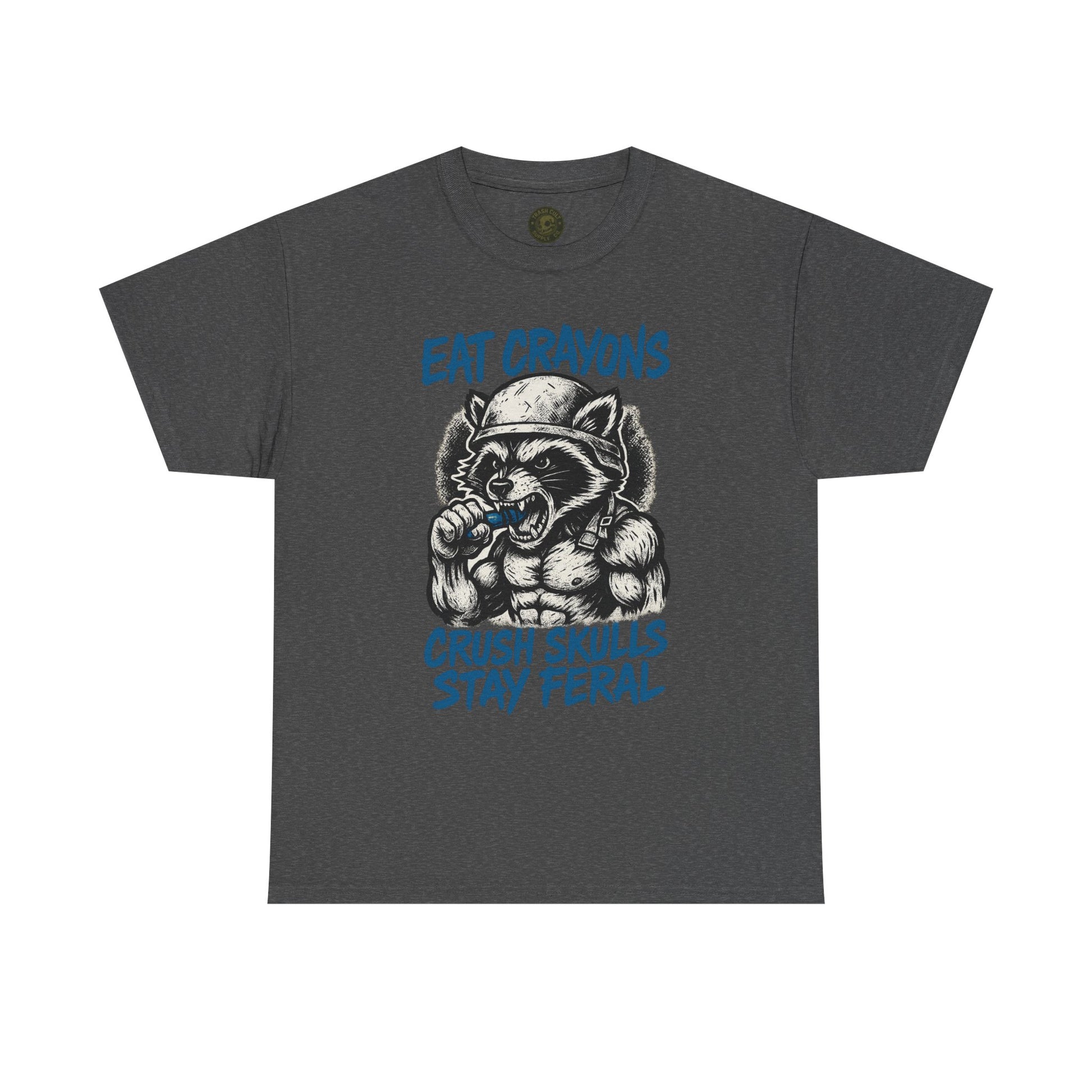 Eat Crayons Crush Skulls Stay Feral Military Raccoon Shirt – Gildan 5000