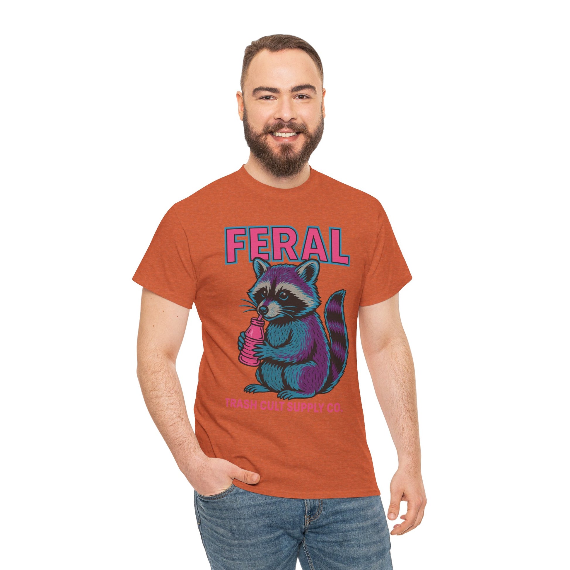 FERAL Raccoon 80s Retro Shirt – Trash Cult Supply Co. – Gildan 5000 Tee