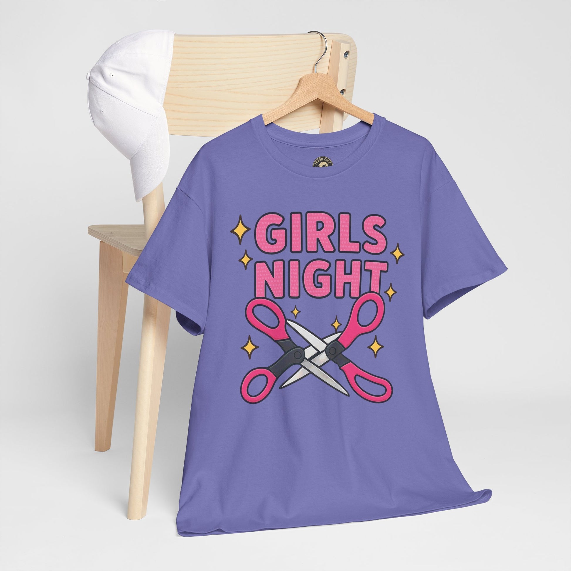Funny Girls Night Shirt – Lesbian Humor Tee – Pink Scissors Graphic on Gildan 5000
