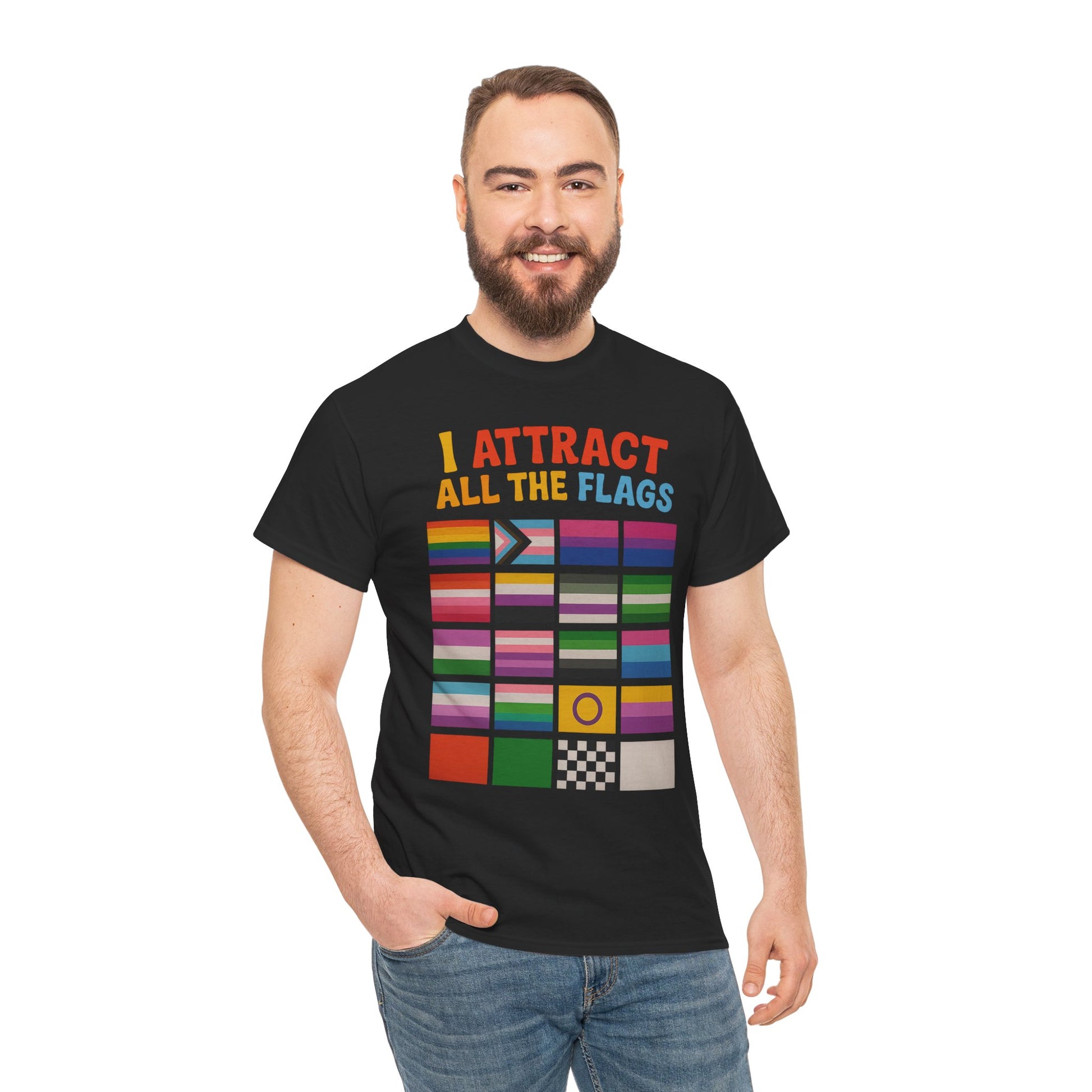I Attract All The Flags LGBTQ Pride T-Shirt – Funny Inclusivity Shirt – Gildan 5000
