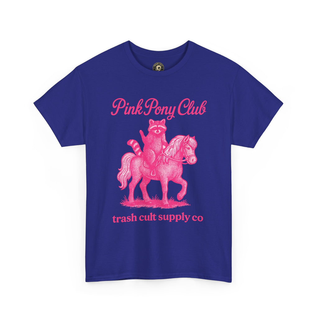 Pink Pony Club Raccoon Riding Pony Shirt – Vintage Hot Pink Halftone Tee by Trash Cult Supply Co