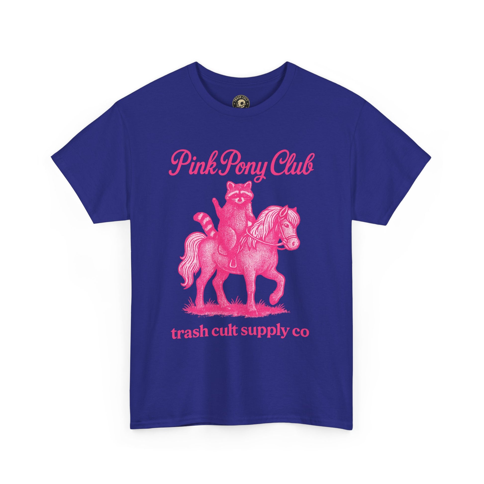 Pink Pony Club Raccoon Riding Pony Shirt – Vintage Hot Pink Halftone Tee by Trash Cult Supply Co