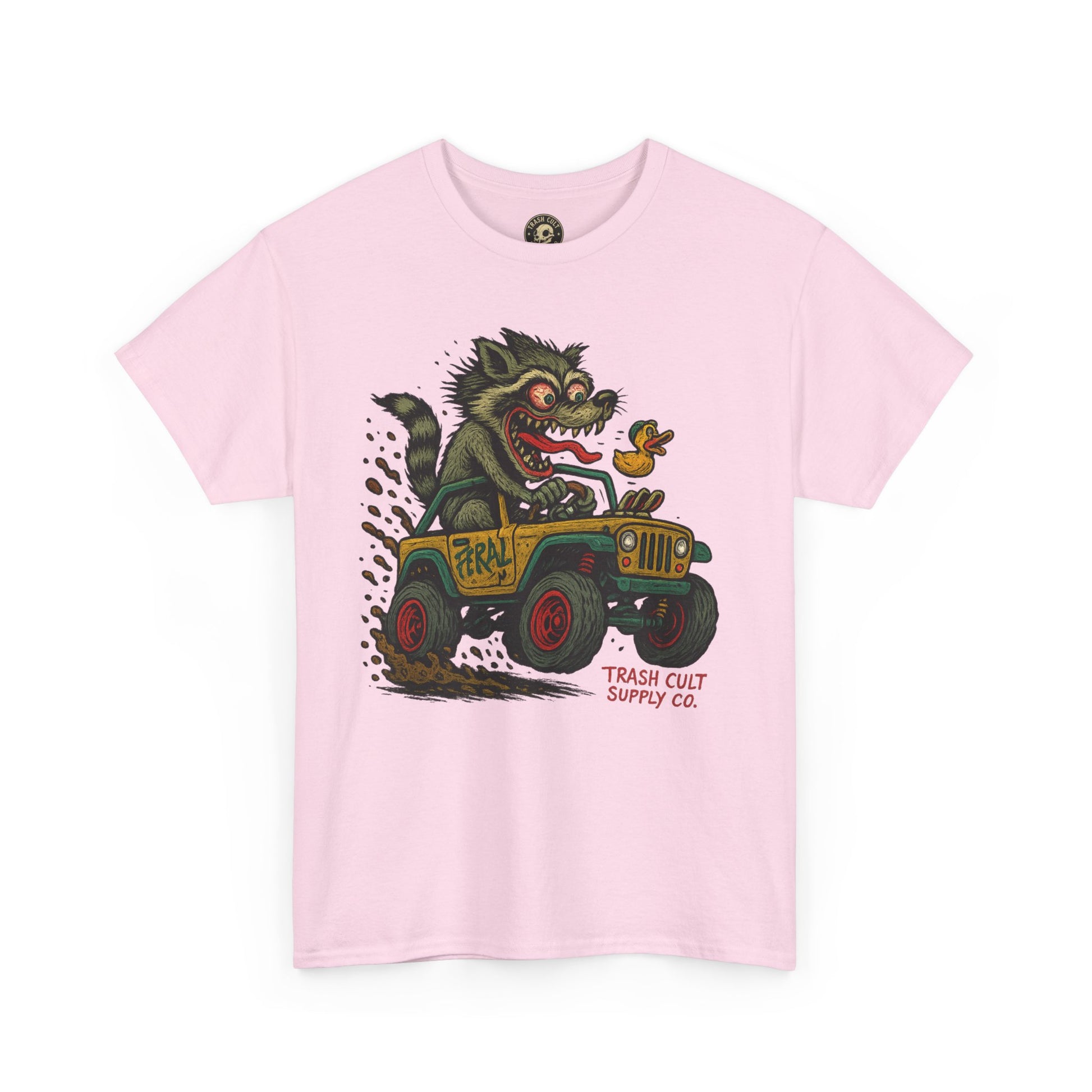 Feral Jeep Raccoon Shirt – Ed Roth Style Off-Road Chaos | Trash Cult Supply Co | Gildan 5000 Tee
