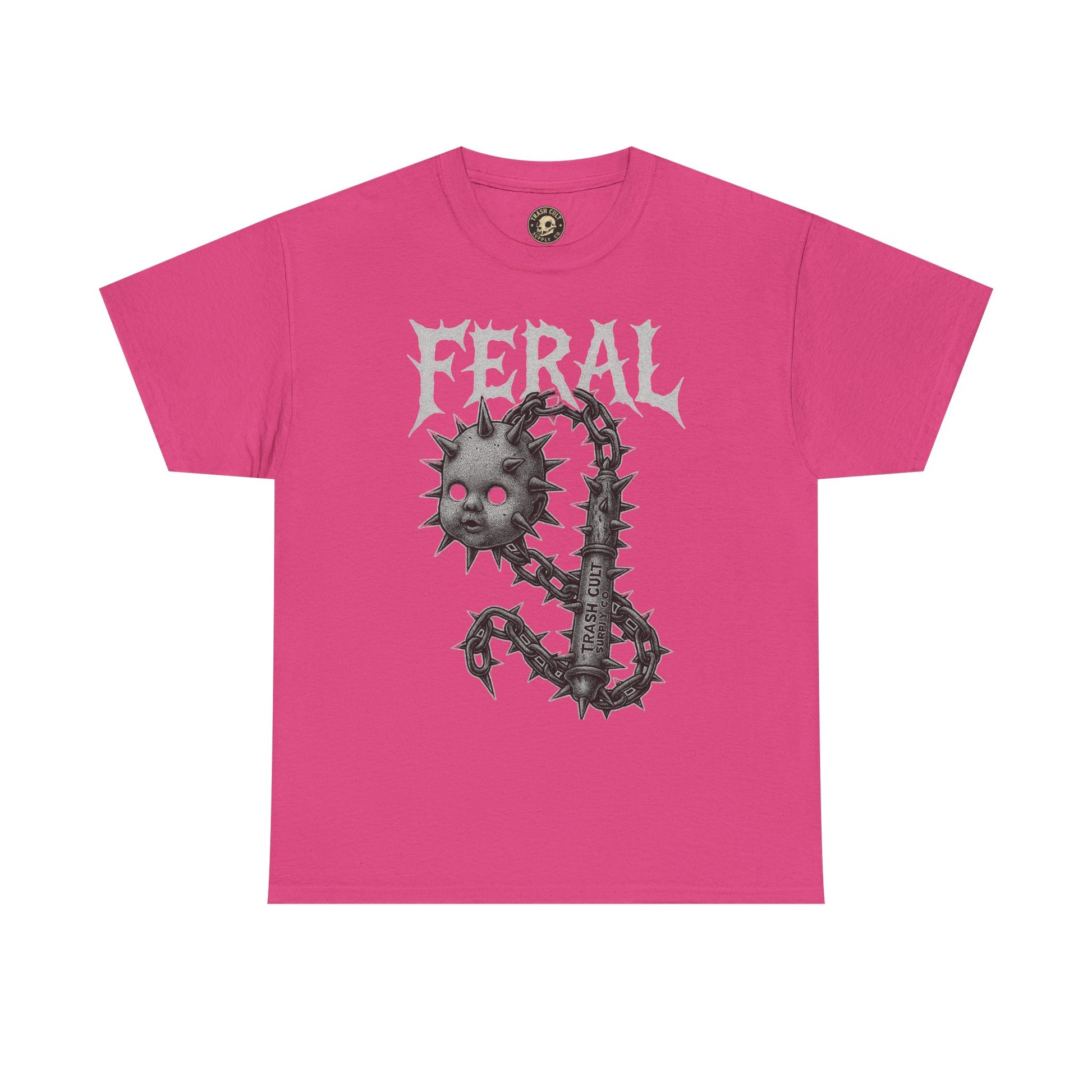 FERAL Spiked Doll Flail Tee – Halftone Gothic Weapon Shirt | Trash Cult Supply Co. | Gildan 5000