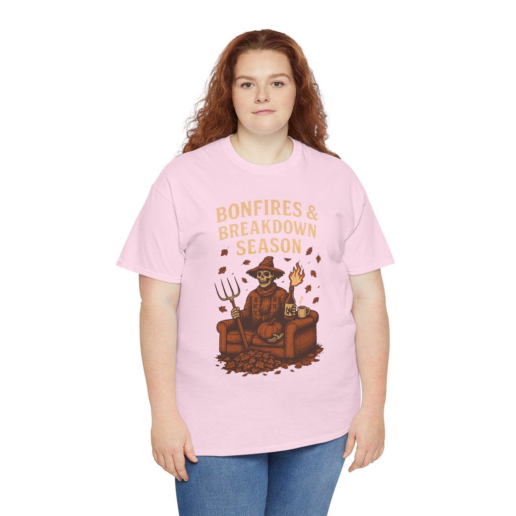 Bonfires & Breakdown Season Shirt – Skeleton Couch Chaos Tee – Fall of Humanity Collection – Trash Cult Supply Co.