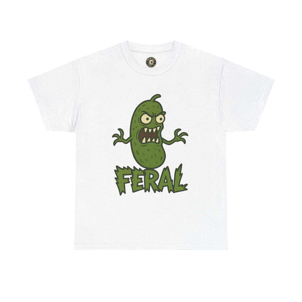 Feral Pickle Cartoon Tee – Trashcore Angry Pickle Shirt – Gildan 5000 Unisex Heavy Cotton