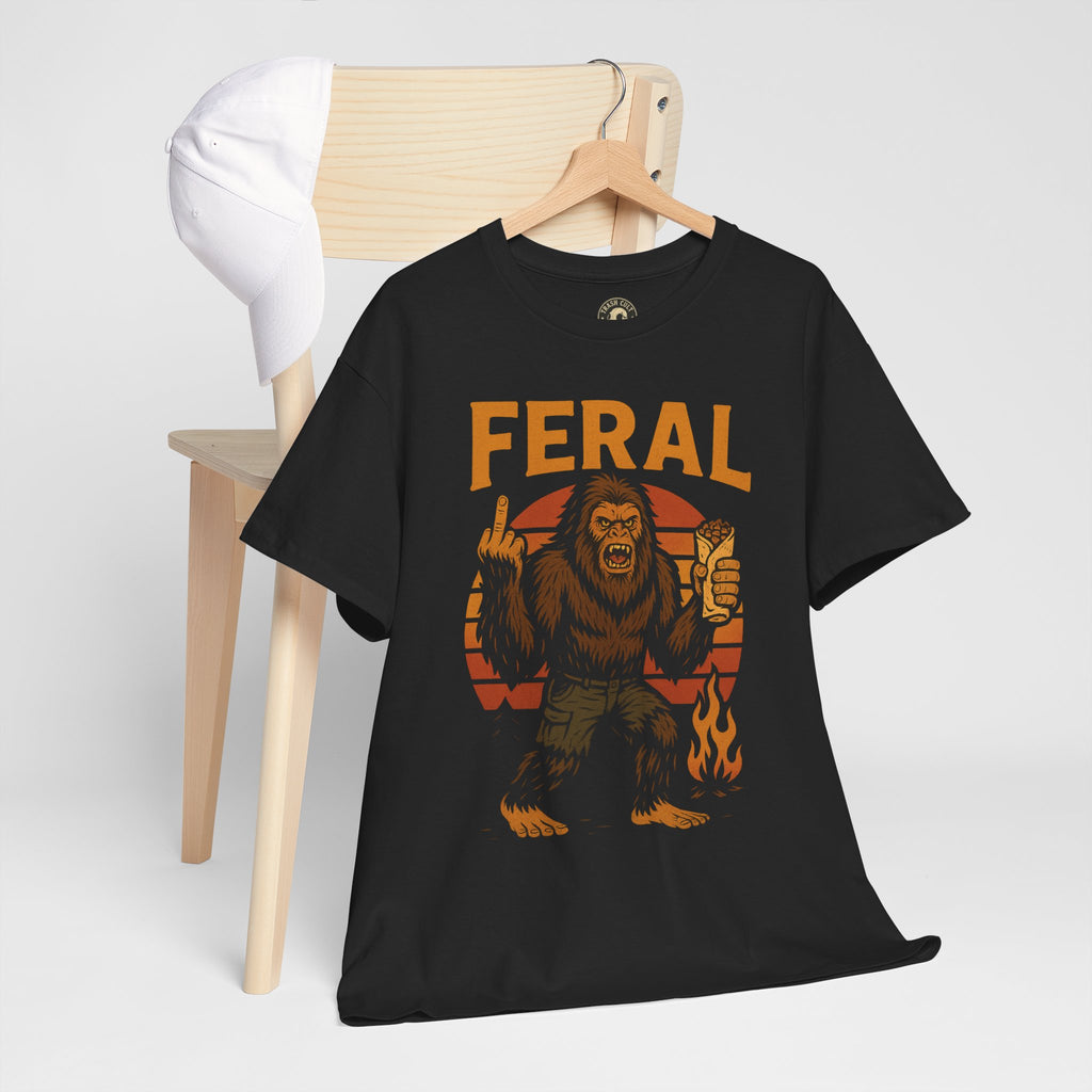 FERAL Bigfoot T-Shirt – Retro Sunset Sasquatch Shirt – Urban Cryptid Aesthetic – Gildan 5000 Tee