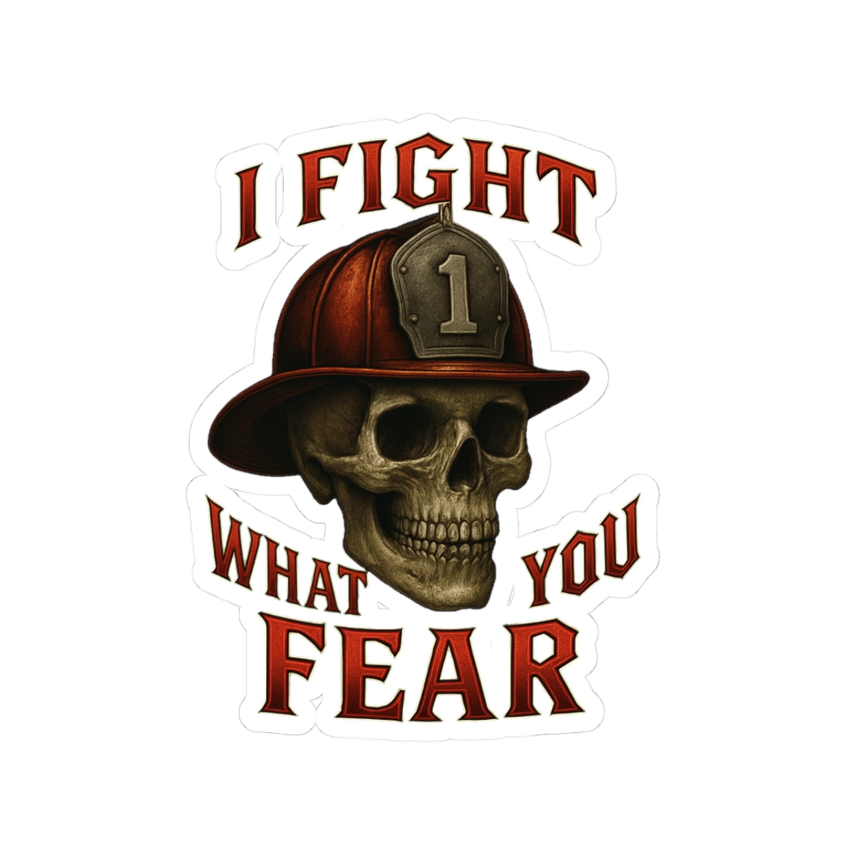 Firefighter Skull Kiss-Cut Stickers - I Fight What You Fear, Tough Guy Gift, Car Decal, Laptop Stickers, Biker Decor
