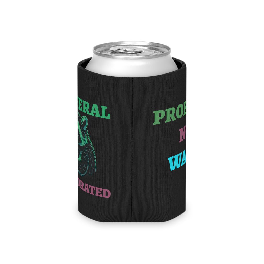 Stay Feral Stay Hydrated Can Cooler – Funny Raccoon Koozie, “Probably Not Water” + “Stay Weird” Slogan