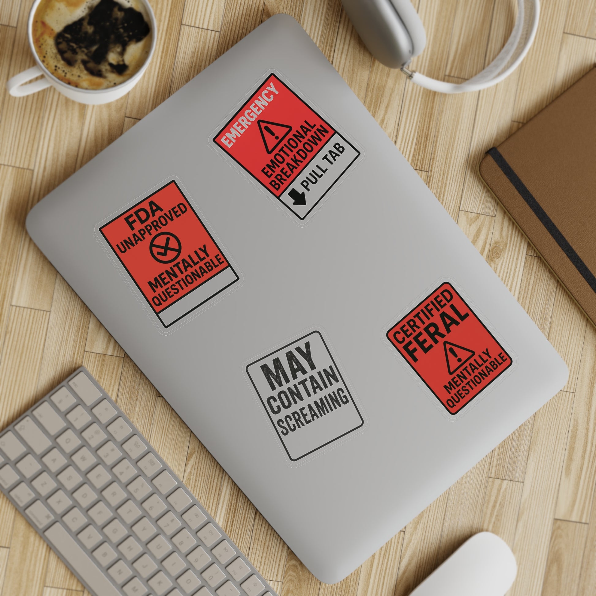 Feral Sticker Sheet Bundle – 10 Bold Mental Health & Chaos-Themed Stickers | Transparent, White & Holographic Vinyl