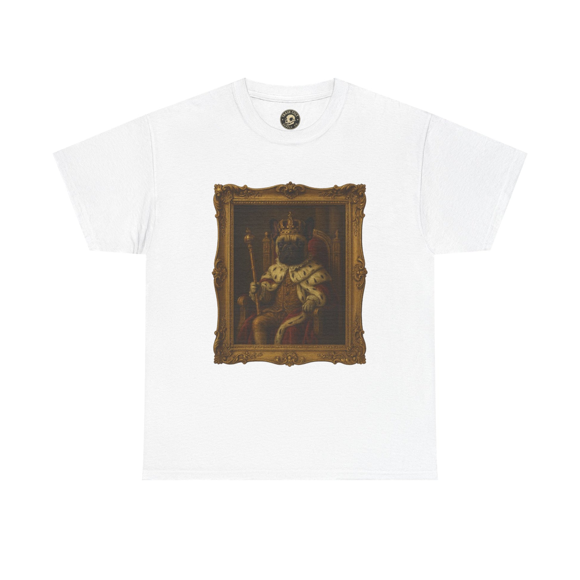French Bulldog King Baroque Portrait Shirt – Funny Royal Dog Tee – Gildan 5000 Unisex Heavy Cotton