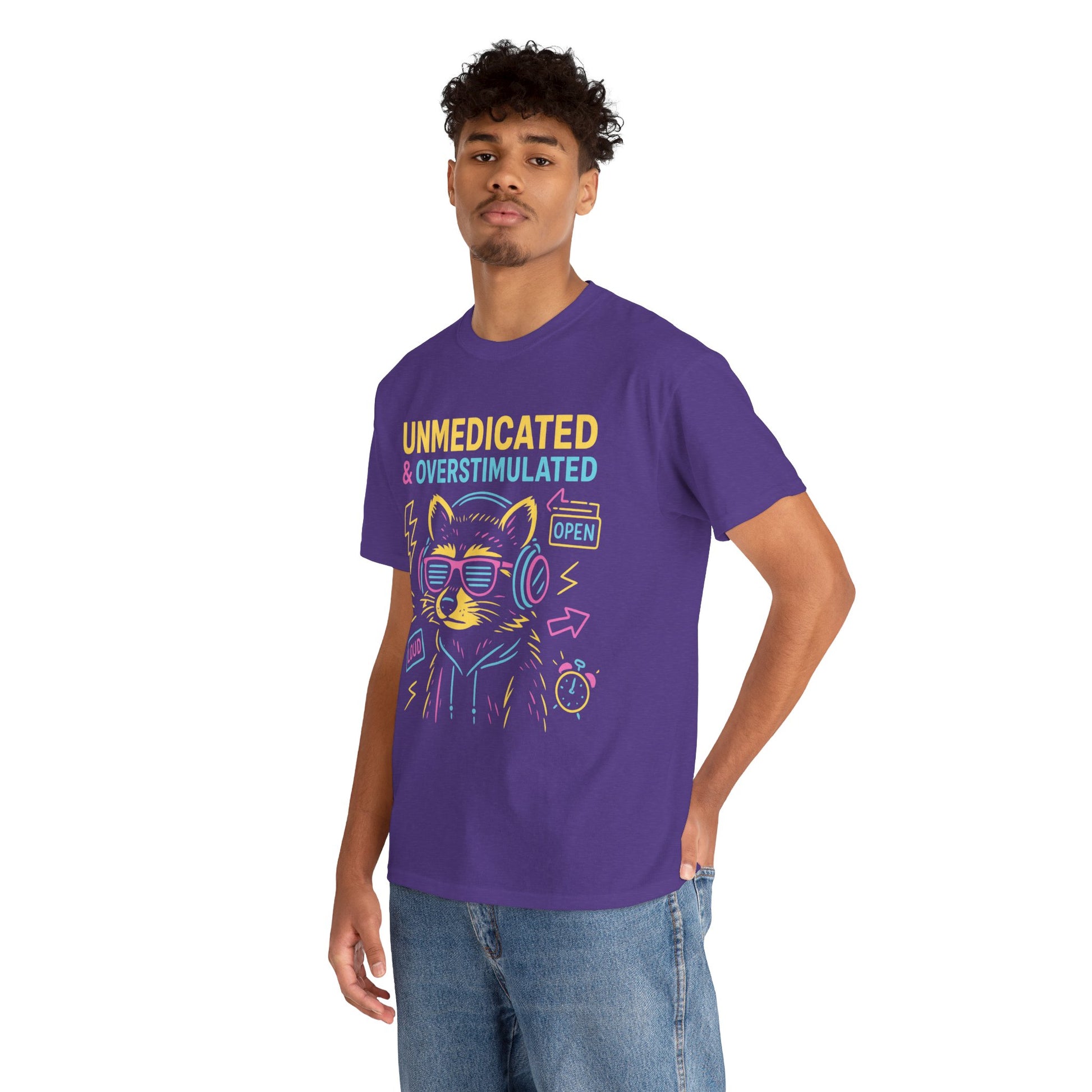 Unmedicated & Overstimulated Neon Raccoon ADHD Shirt – Trash Cult Supply Co. – Gildan 5000