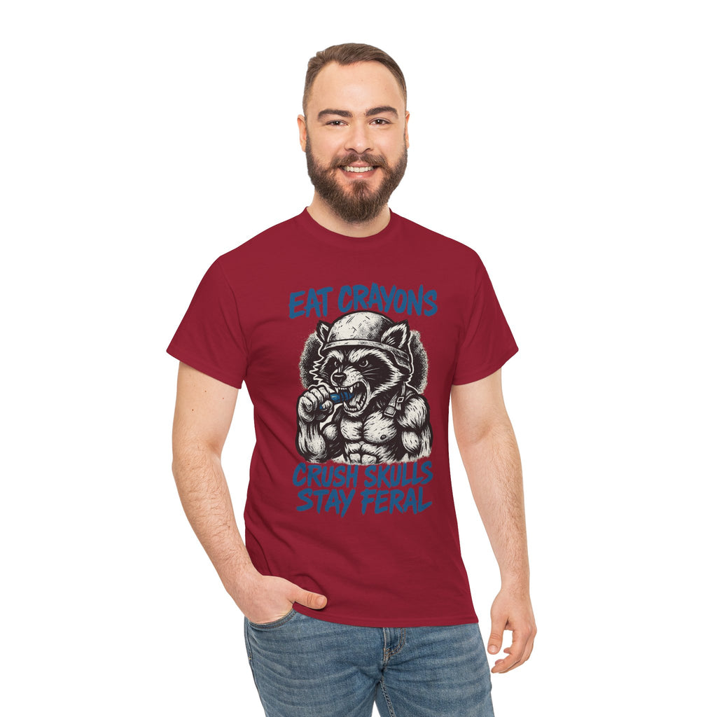 Eat Crayons Crush Skulls Stay Feral Military Raccoon Shirt – Gildan 5000