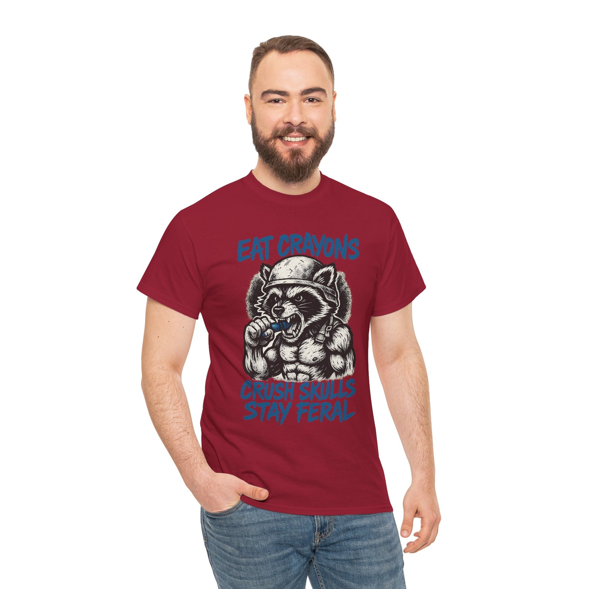 Eat Crayons Crush Skulls Stay Feral Military Raccoon Shirt – Gildan 5000