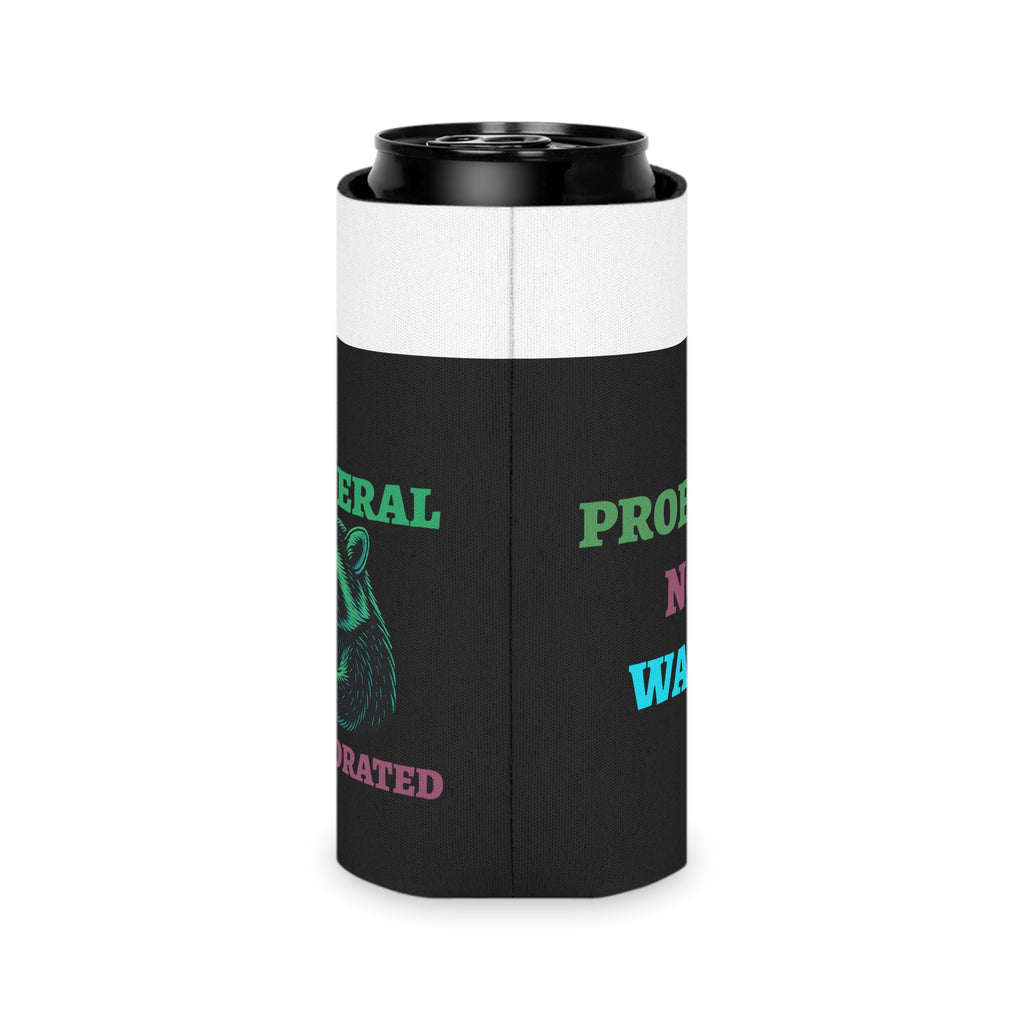 Stay Feral Stay Hydrated Can Cooler – Funny Raccoon Koozie, “Probably Not Water” + “Stay Weird” Slogan