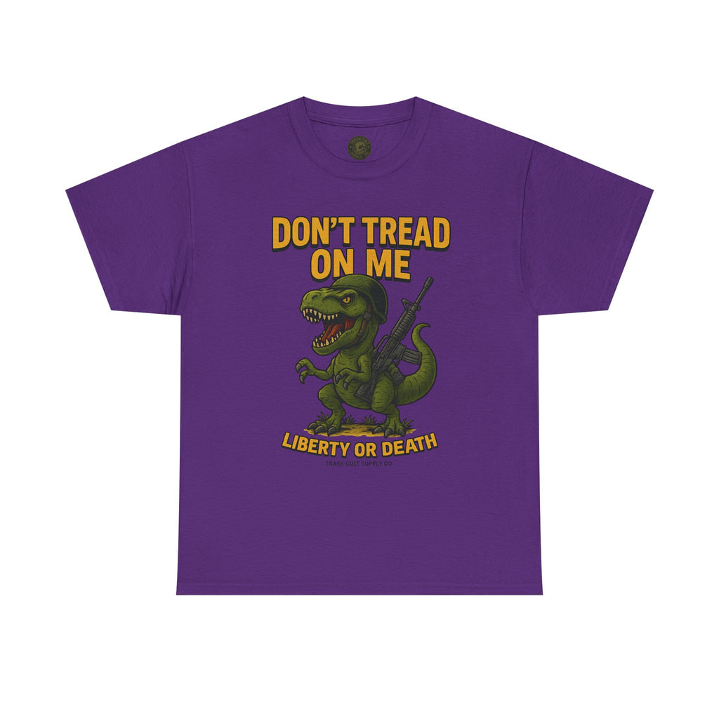 Don’t Tread On Me T-Rex T-Shirt – Liberty or Death Graphic | Trash Cult Supply Co. | Gildan 5000 Heavy Cotton