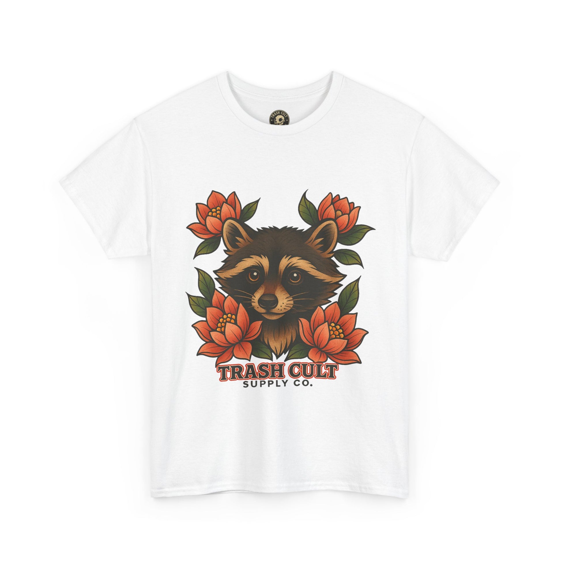 Neo-Traditional Raccoon & Lotus Tattoo Shirt – Trash Cult Supply Co. – Gildan 5000