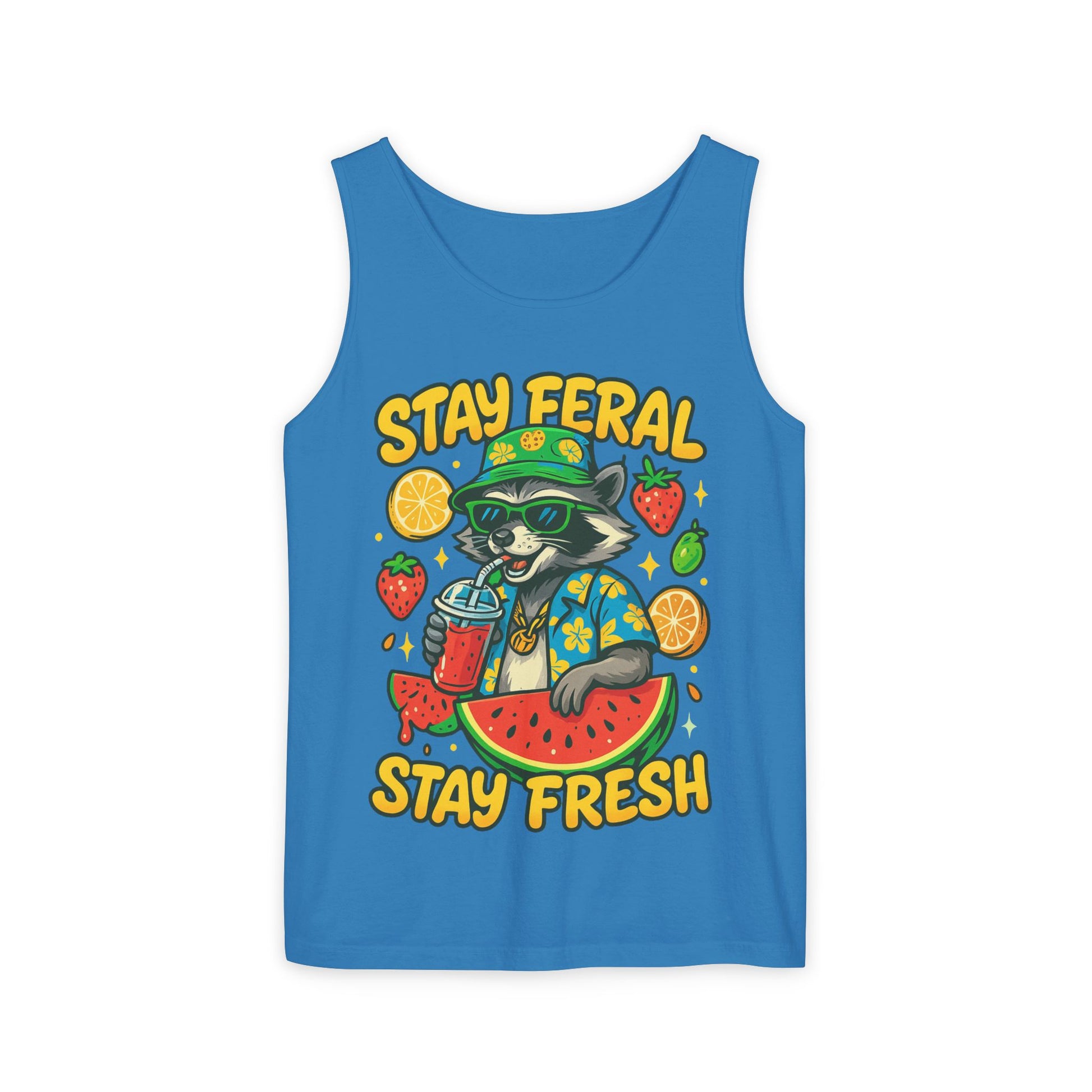 Stay Feral Stay Fresh Tank Top, Summer Apparel, Unisex Graphic Tee, Beachwear, Fun Gift for Animal Lovers