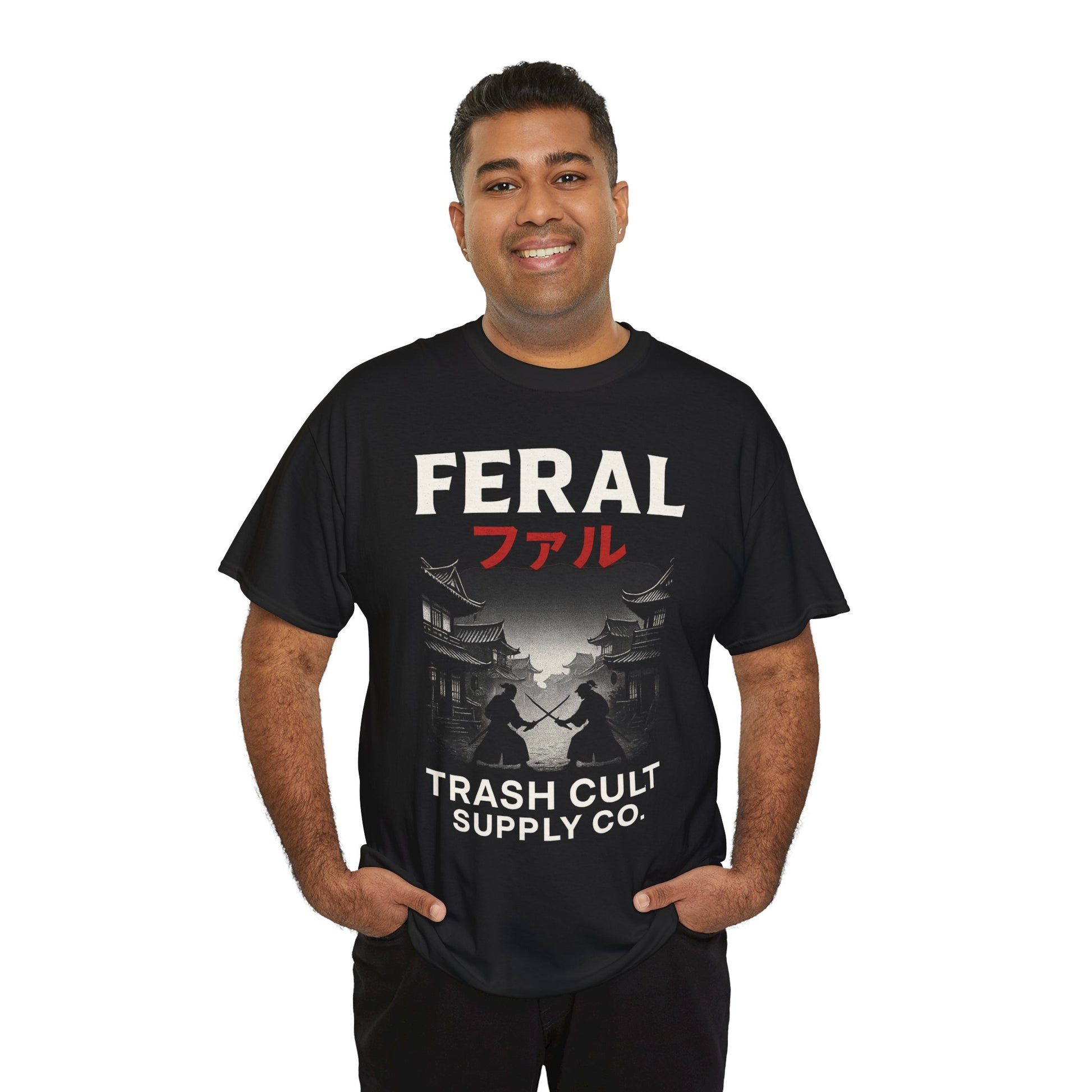FERAL Samurai Shirt – Japanese Village & Warrior Graphic | Trash Cult Supply Co | Gildan 5000 Tee
