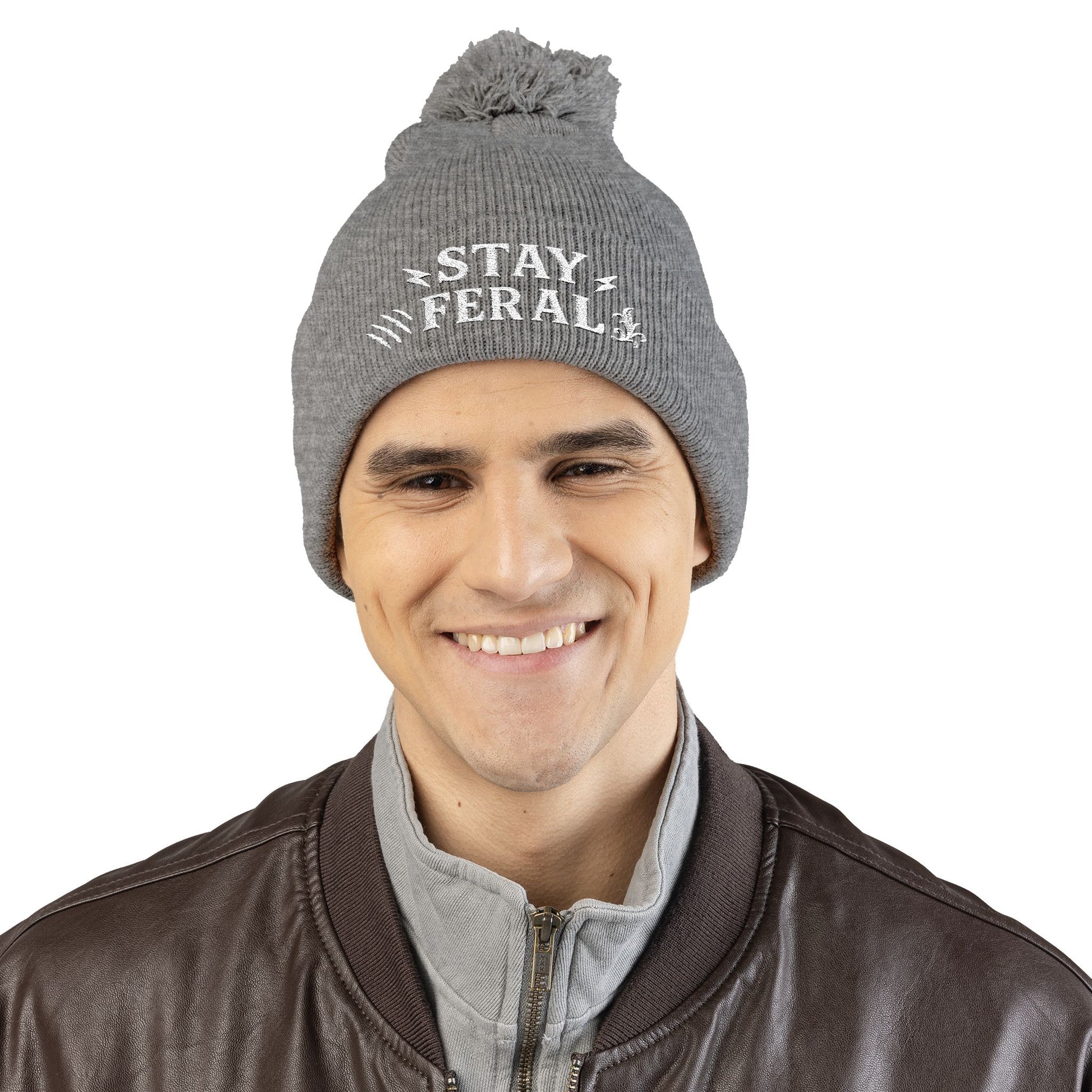 Stay Feral Pom-Pom Knit Cap, Cozy Winter Beanie, Embroidered Hats for Adventurers, Gift for Outdoorsy Friends, Stylish Cold Weather [...]