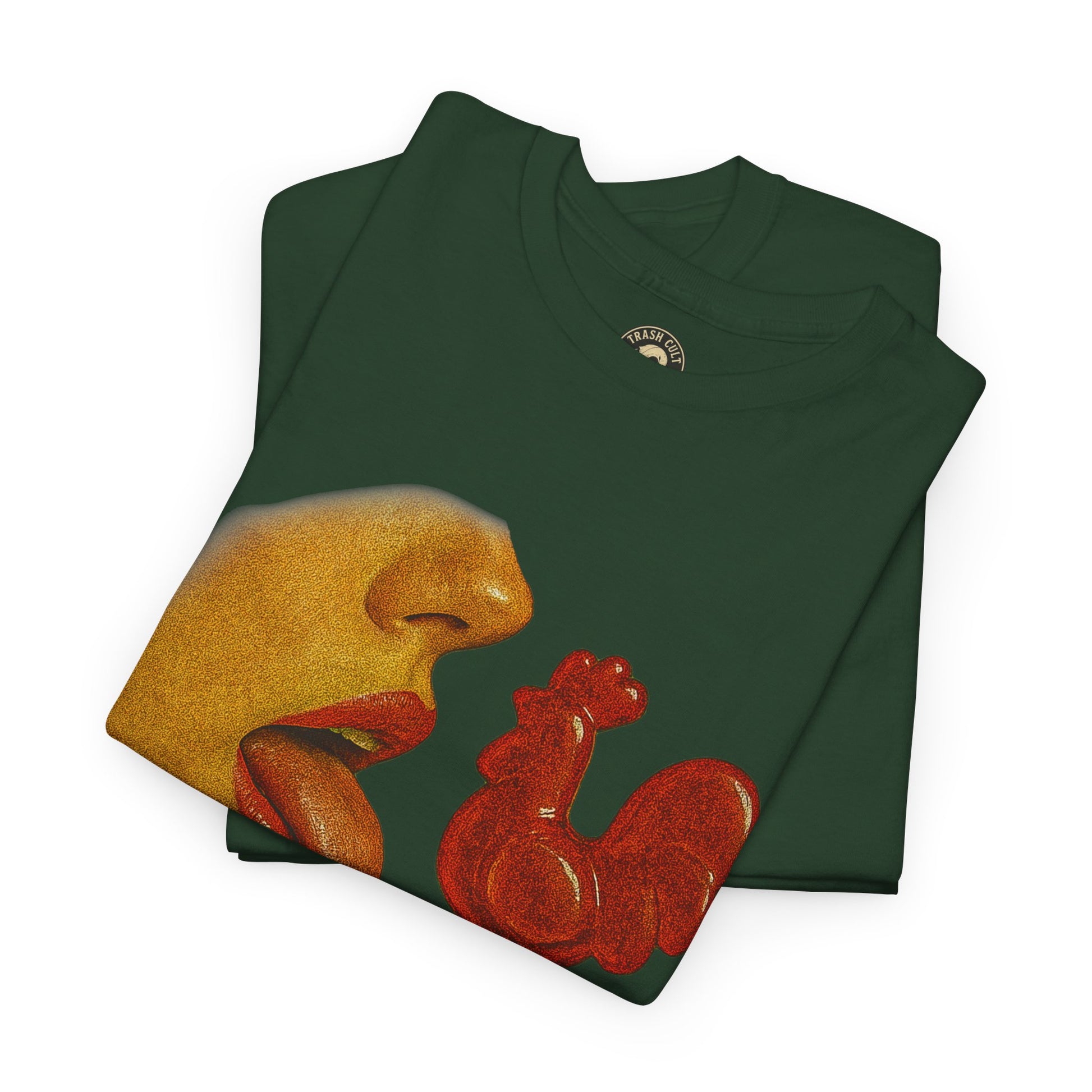 Bold Retro Halftone Tease – Red Rooster Lollipop Graphic Tee