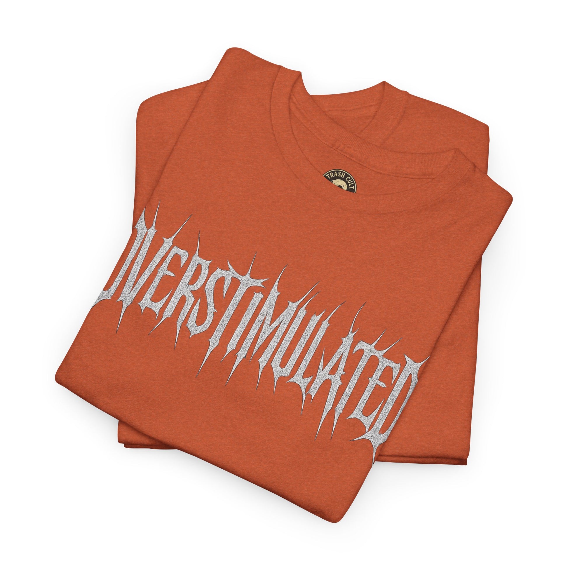 OVERSTIMULATED Metalcore Grunge Shirt – White on Black Distressed Font Tee