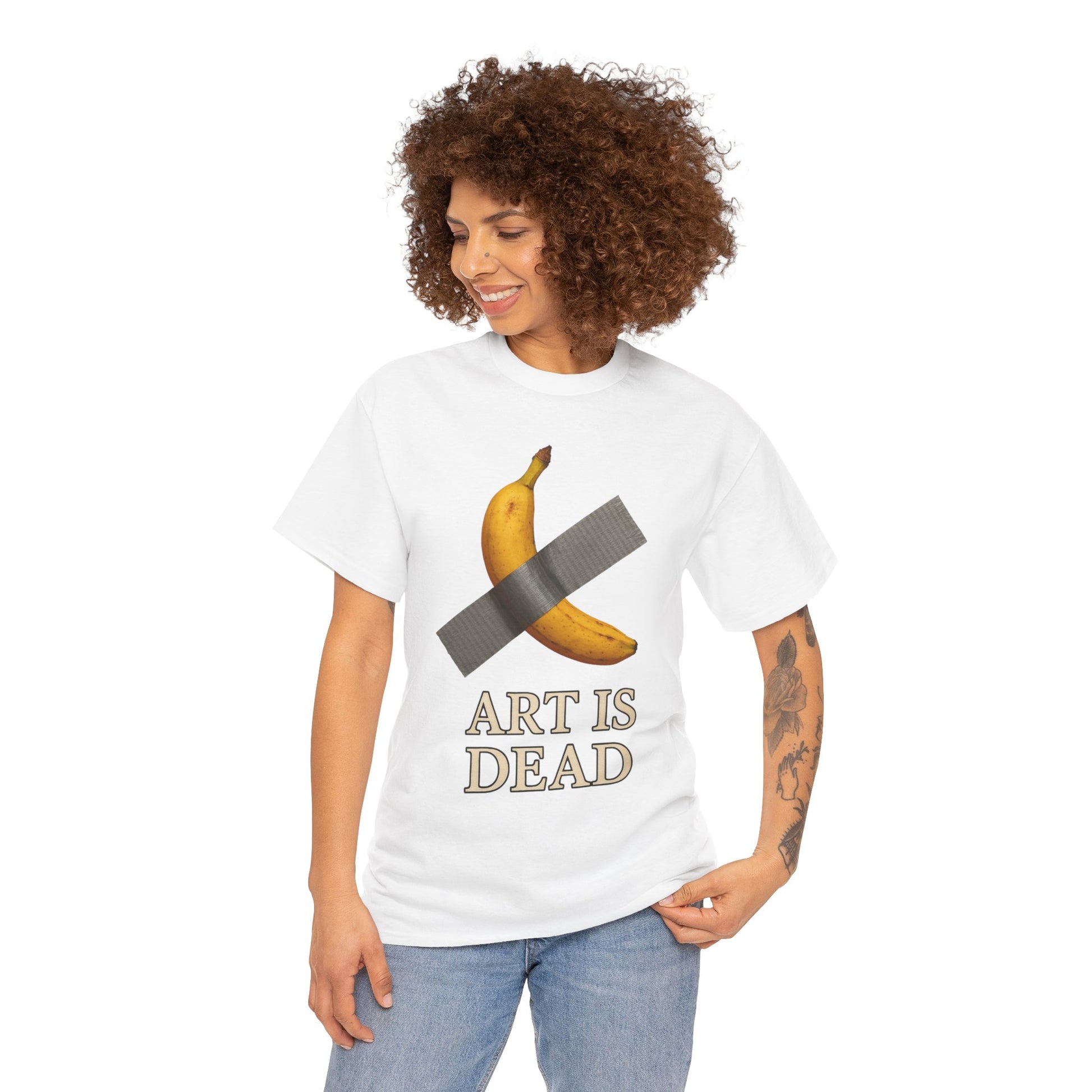 “ART IS DEAD” Banana Duct Tape Meme Tee – Satirical Art Parody Shirt by Trash Cult Supply Co.