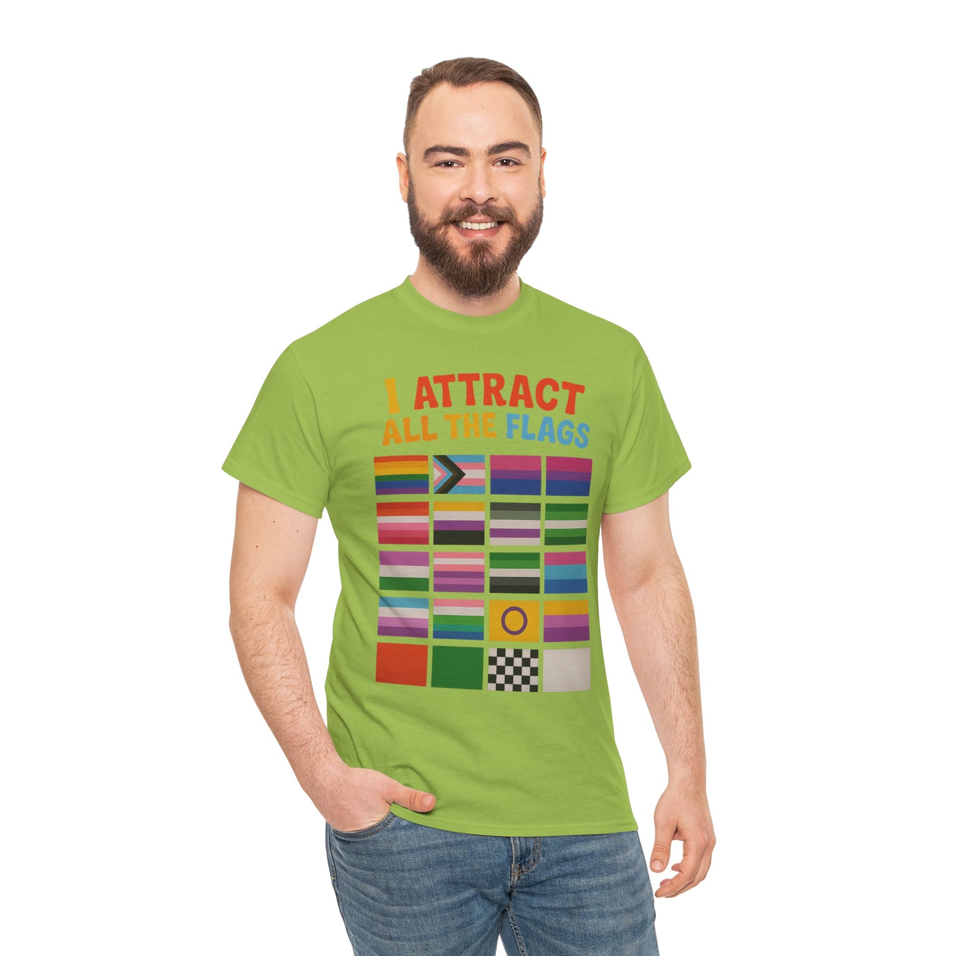 I Attract All The Flags LGBTQ Pride T-Shirt – Funny Inclusivity Shirt – Gildan 5000