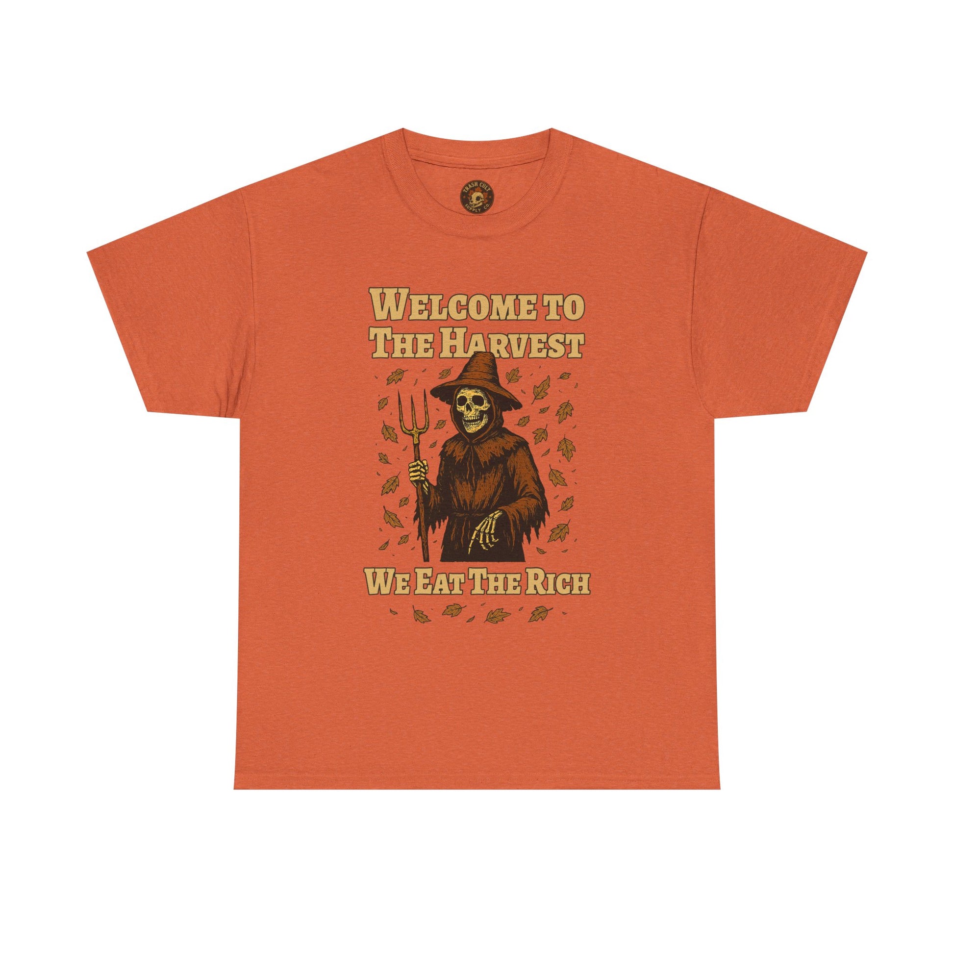 Eat the Rich Shirt – Welcome to the Harvest Skeleton Scarecrow Tee – Fall of Humanity Collection – Trash Cult Supply Co.