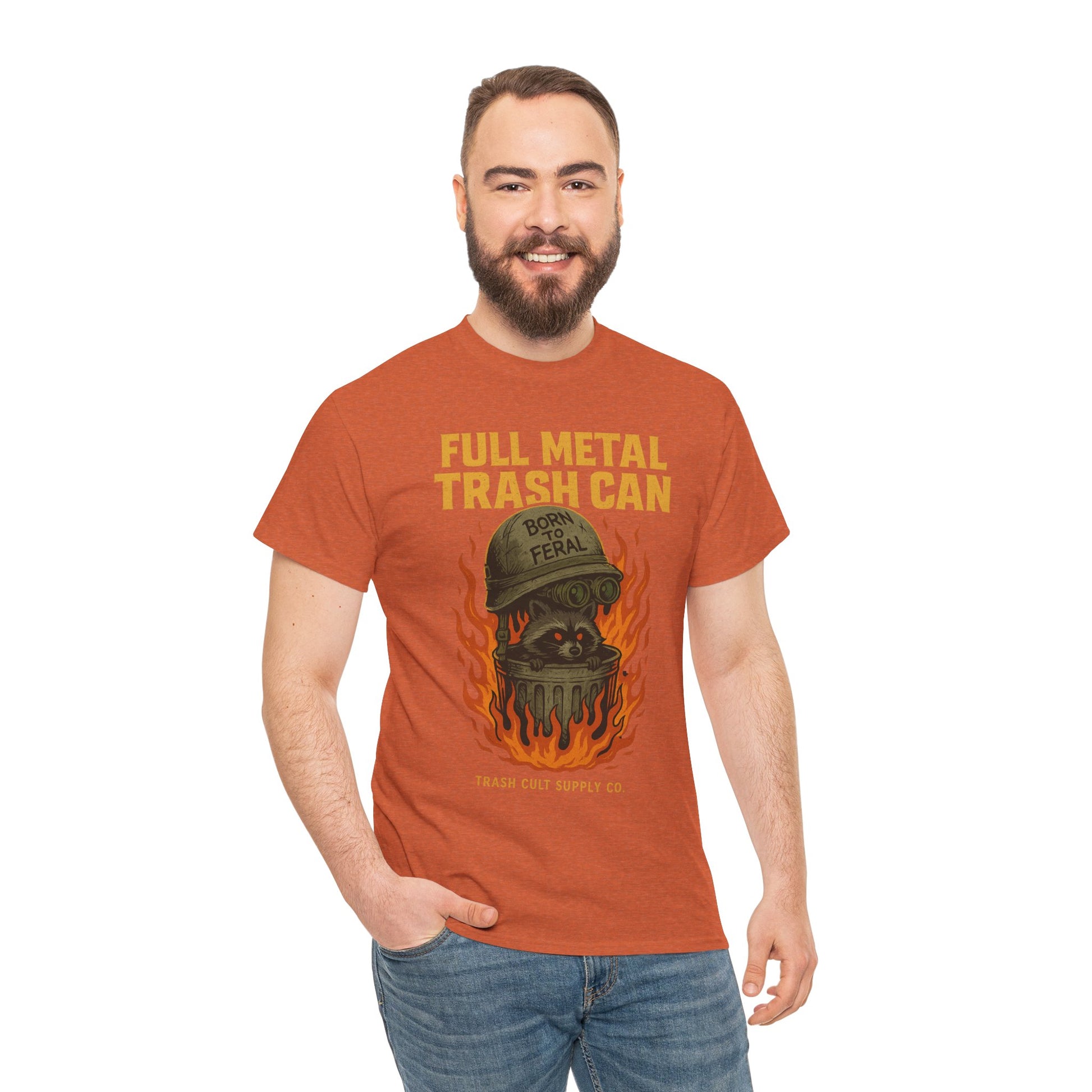 Full Metal Trash Can T-Shirt – Born to Feral Raccoon Graphic | Trash Cult Supply Co. | Gildan 5000 Tee
