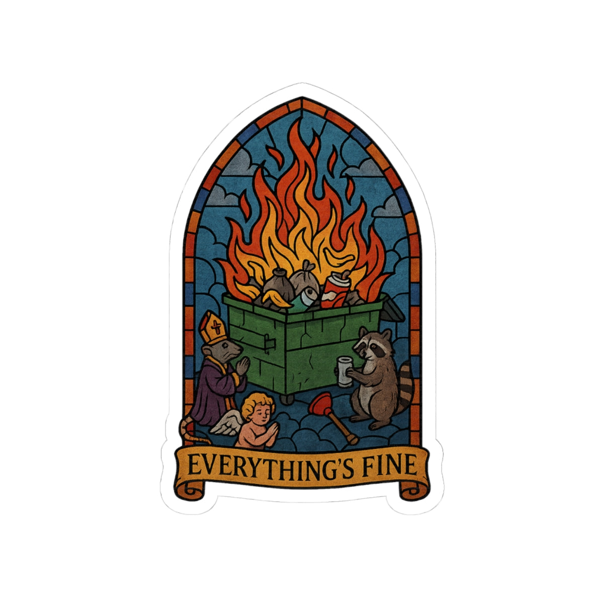 Whimsical Kiss-Cut Stickers - Everything's Fine, Fun Decor, Laptop Stickers, Gift for Friends, Quirky Home Office