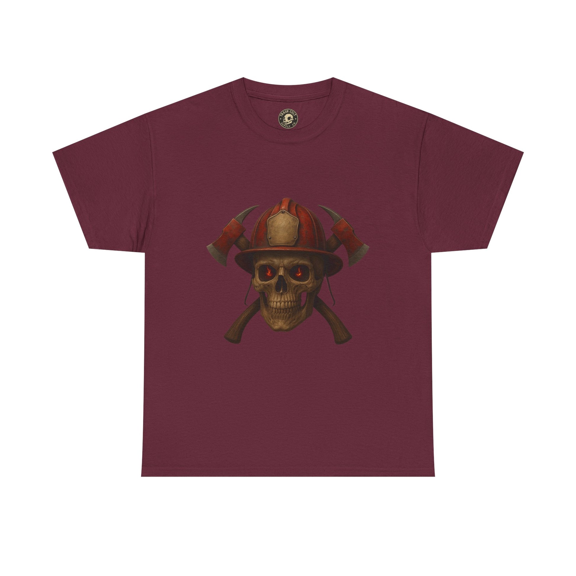 Skull Firefighter Tee, Unisex Heavy Cotton Shirt, Firefighter Gift, Halloween Costume T-Shirt, Unique Graphic Tee, Casual Wear