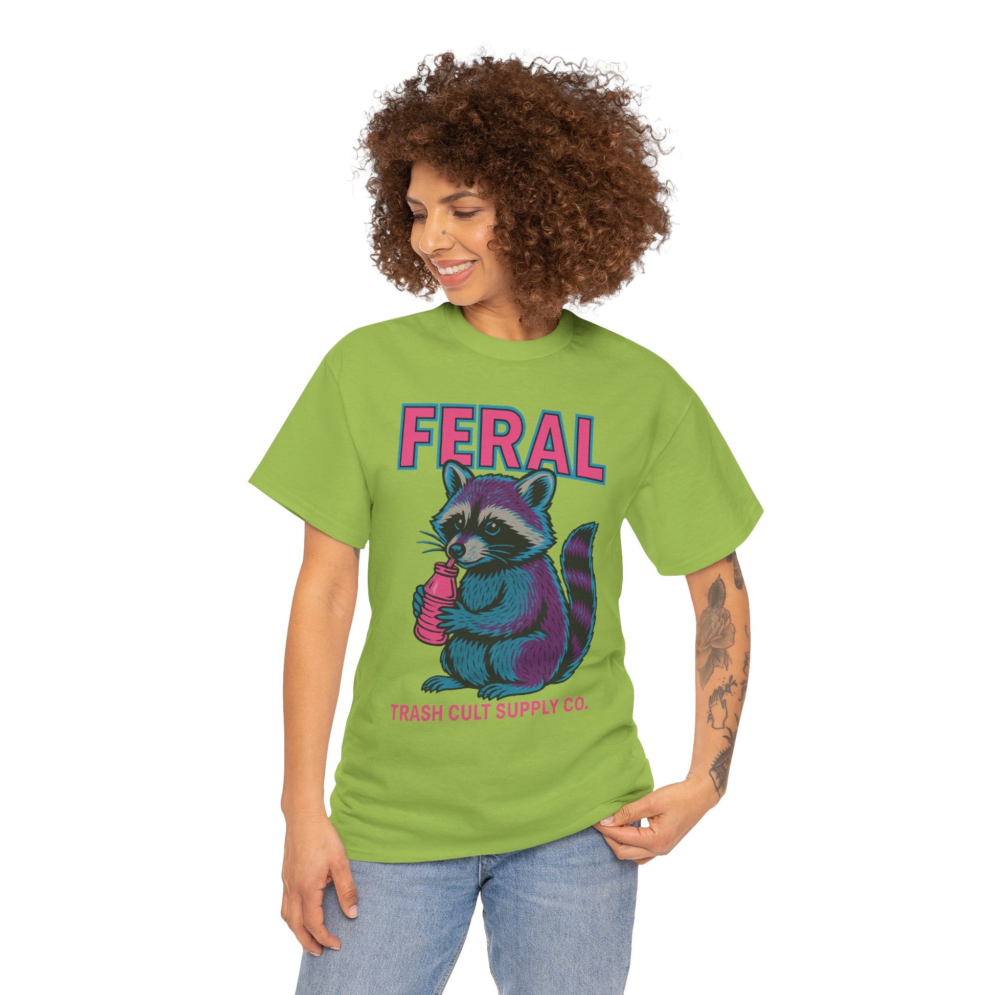 FERAL Raccoon 80s Retro Shirt – Trash Cult Supply Co. – Gildan 5000 Tee