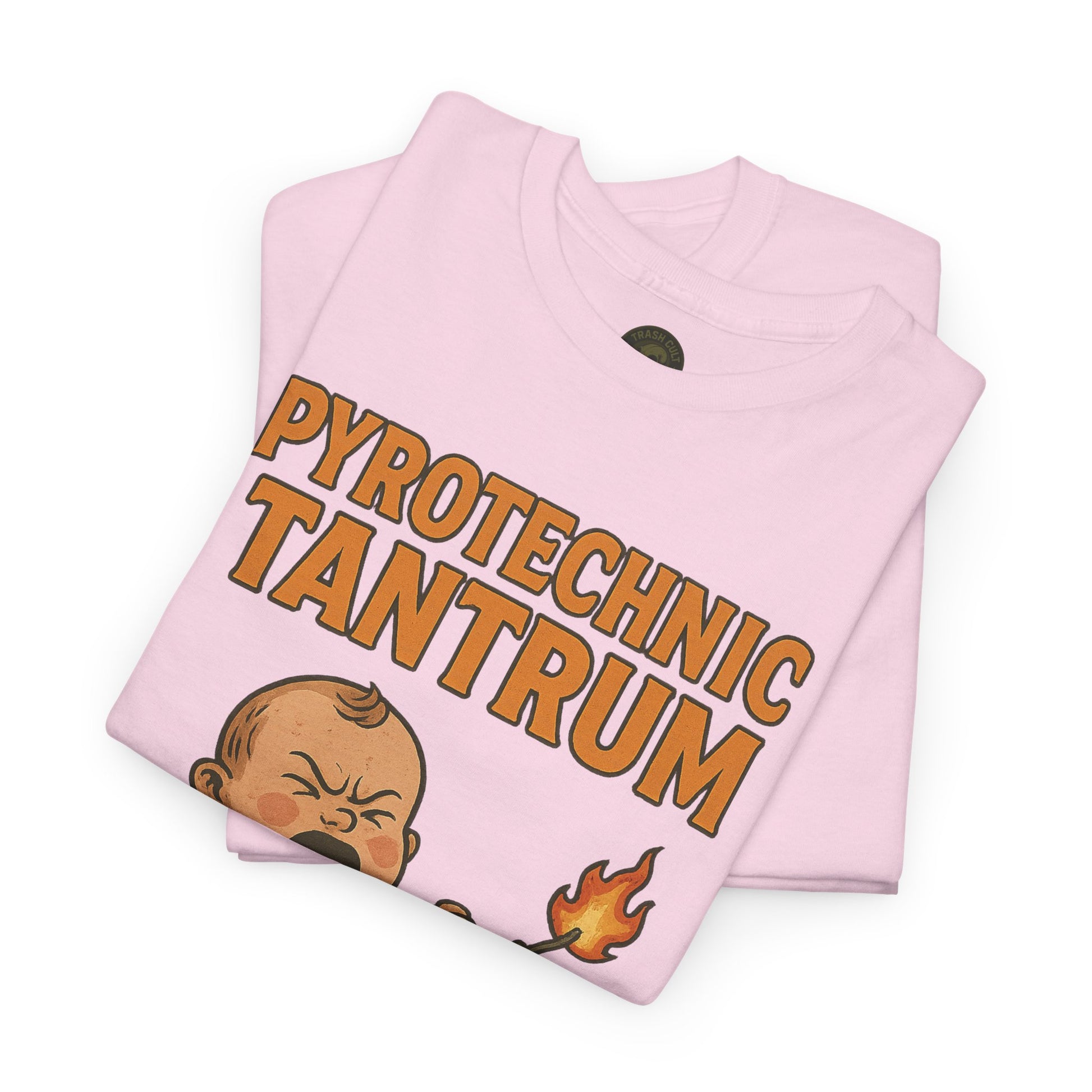 Pyrotechnic Tantrum T-Shirt – Explosive Baby Humor Graphic | Trash Cult Supply Co. | Gildan 5000 Tee