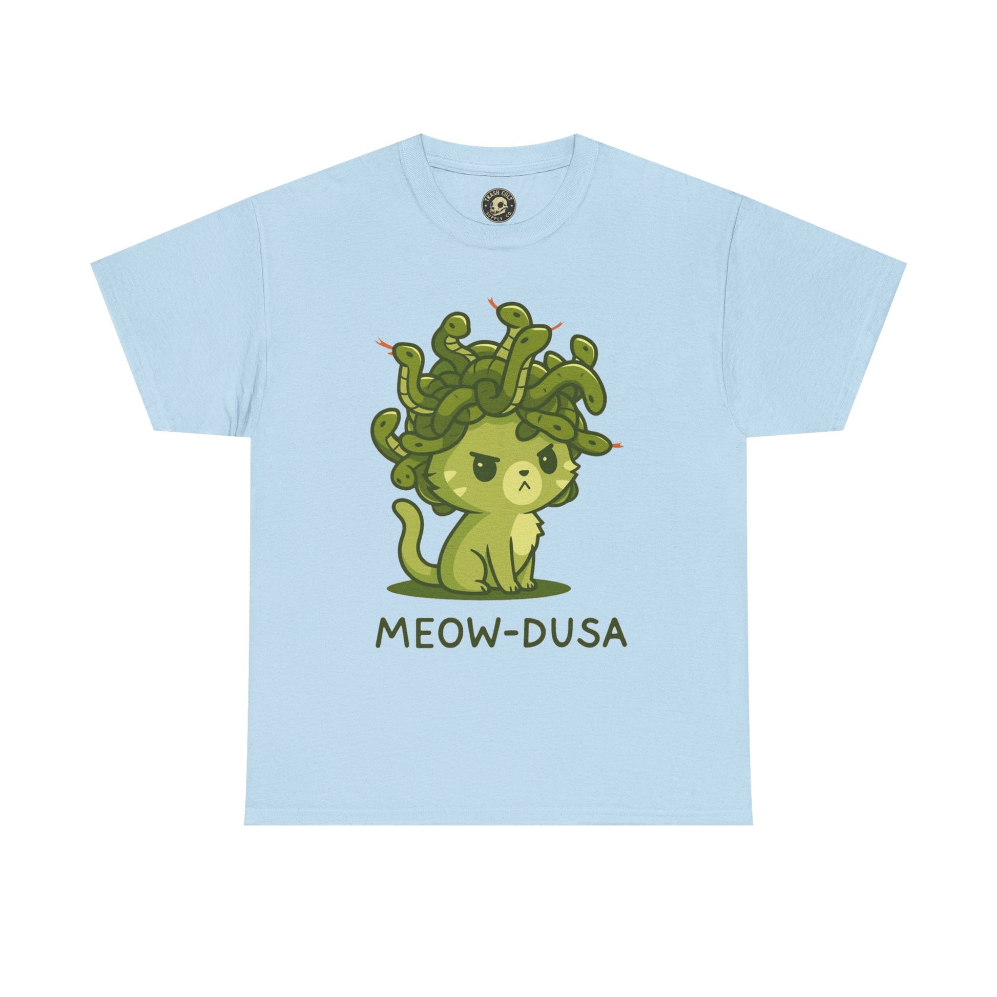 Meow-dusa Funny Cat Medusa T-Shirt – Gildan 5000 Heavy Cotton Tee