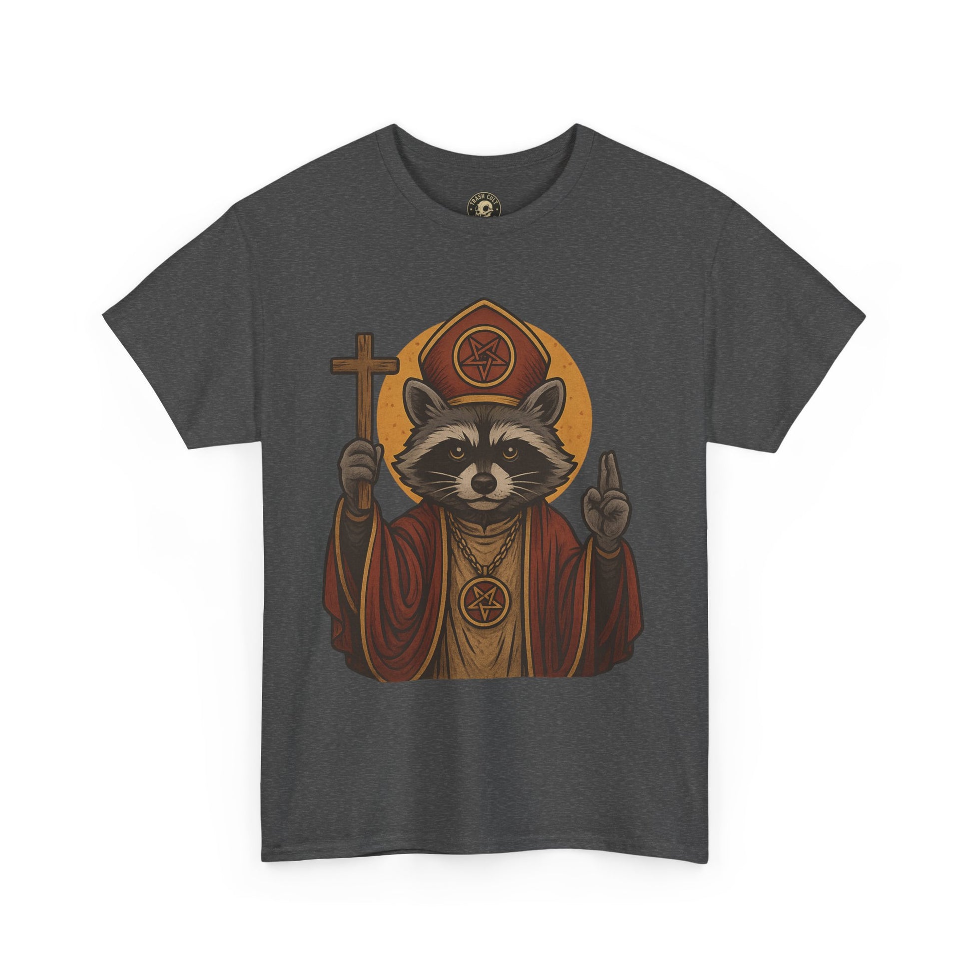 Holy Raccoon Pope Shirt – Funny Cult Priest Graphic Tee – Gildan 5000 Unisex